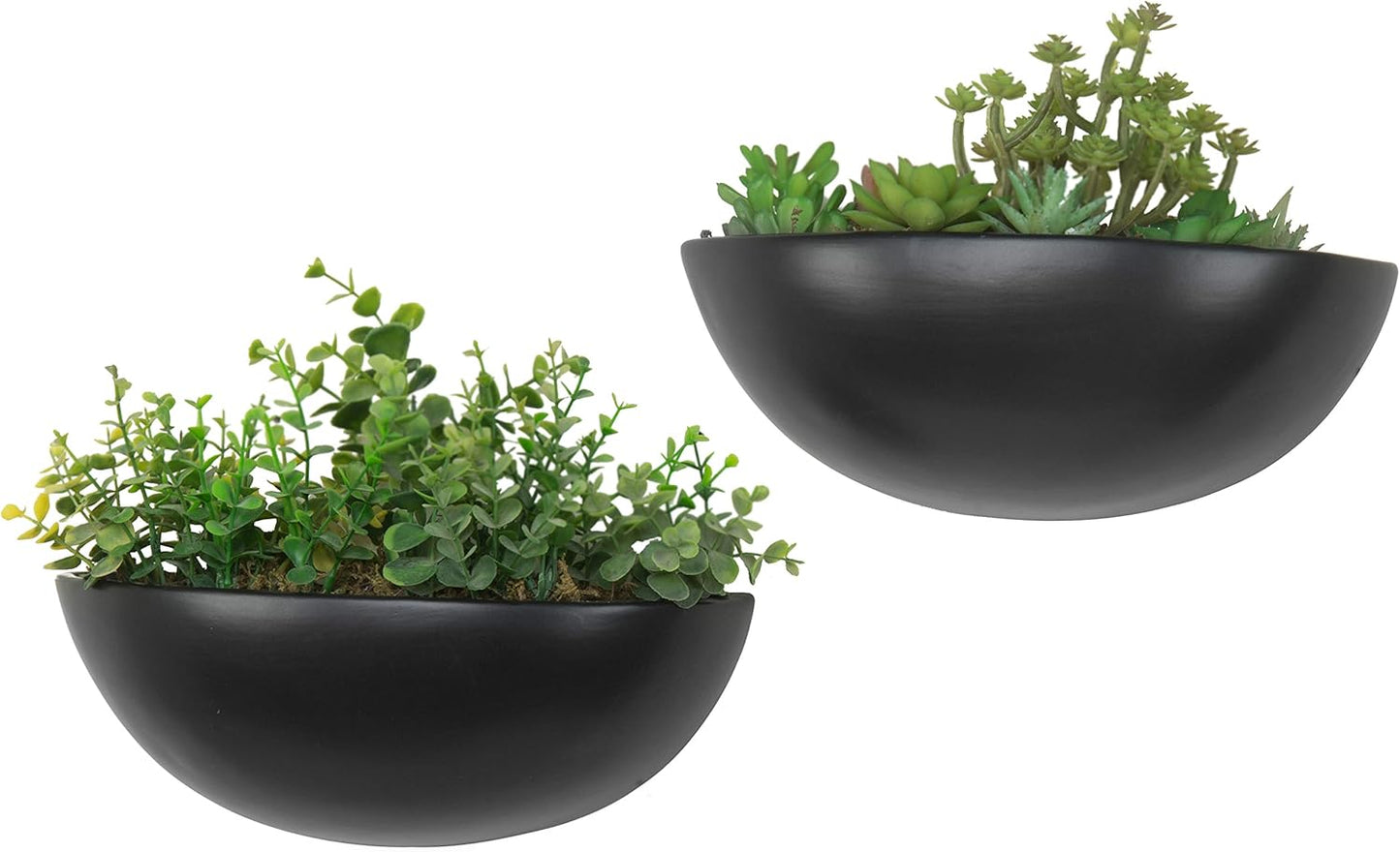 MyGift Matte Black Ceramic Indoor Wall Planter, 12 Inch Semi Circle Hanging Wall Vase, Set of 2