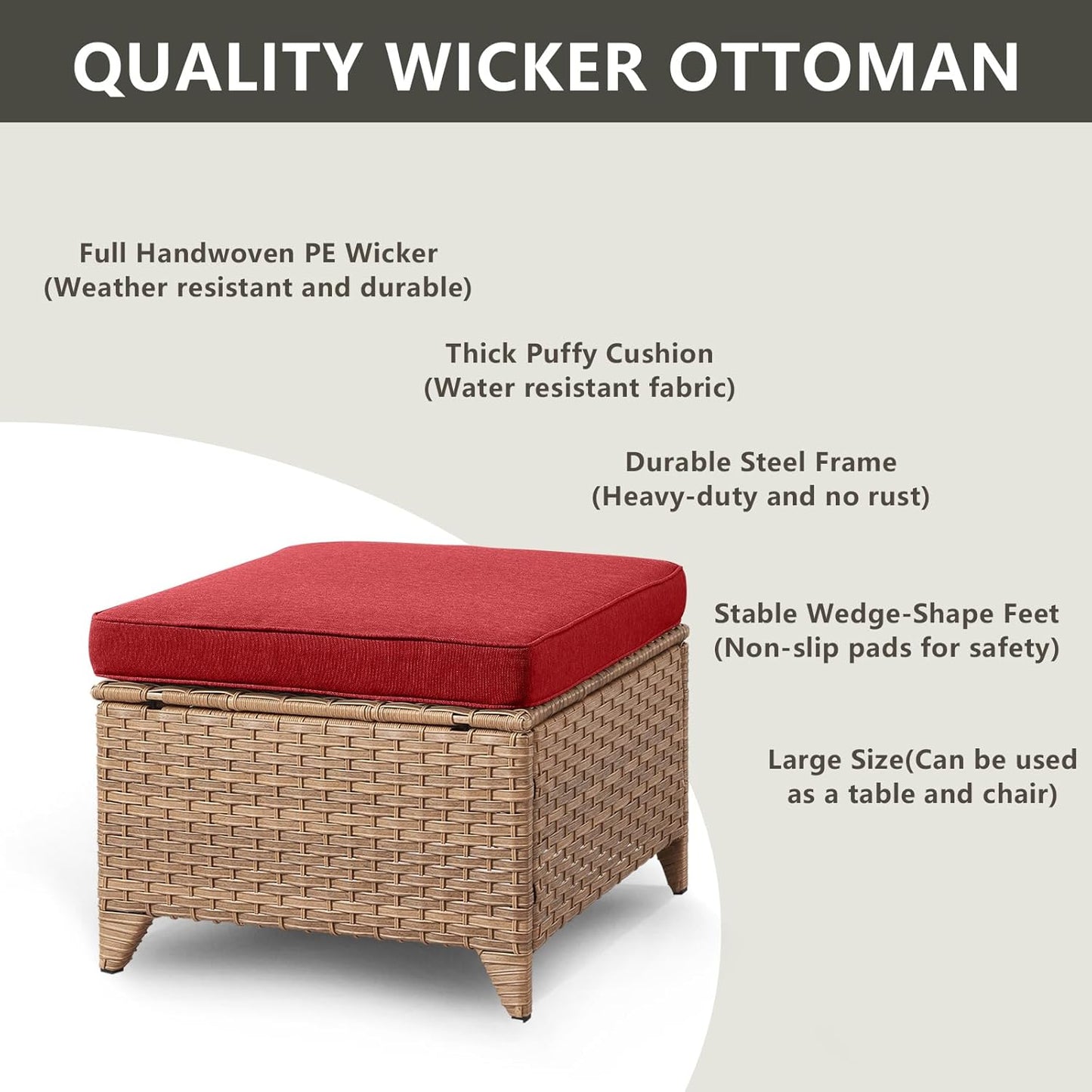 Outdoor Wicker Patio Furniture Set - 6 Piece Rattan Patio Conversation Set with 2 Rocking Swivel Chairs,2 Ottomans,1 Sofa and 1 Side Table for Porch Deck Backyard Garden(Yellow/Red)