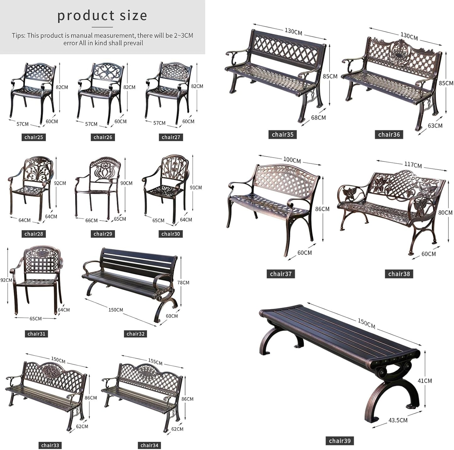 Outdoor Dining Chair Cast Aluminum Patio Chairs Set of 2 All-Weather Patio Dining Chair with Adjustable Feet for Backyard Garden (Die-Casting B Chair)