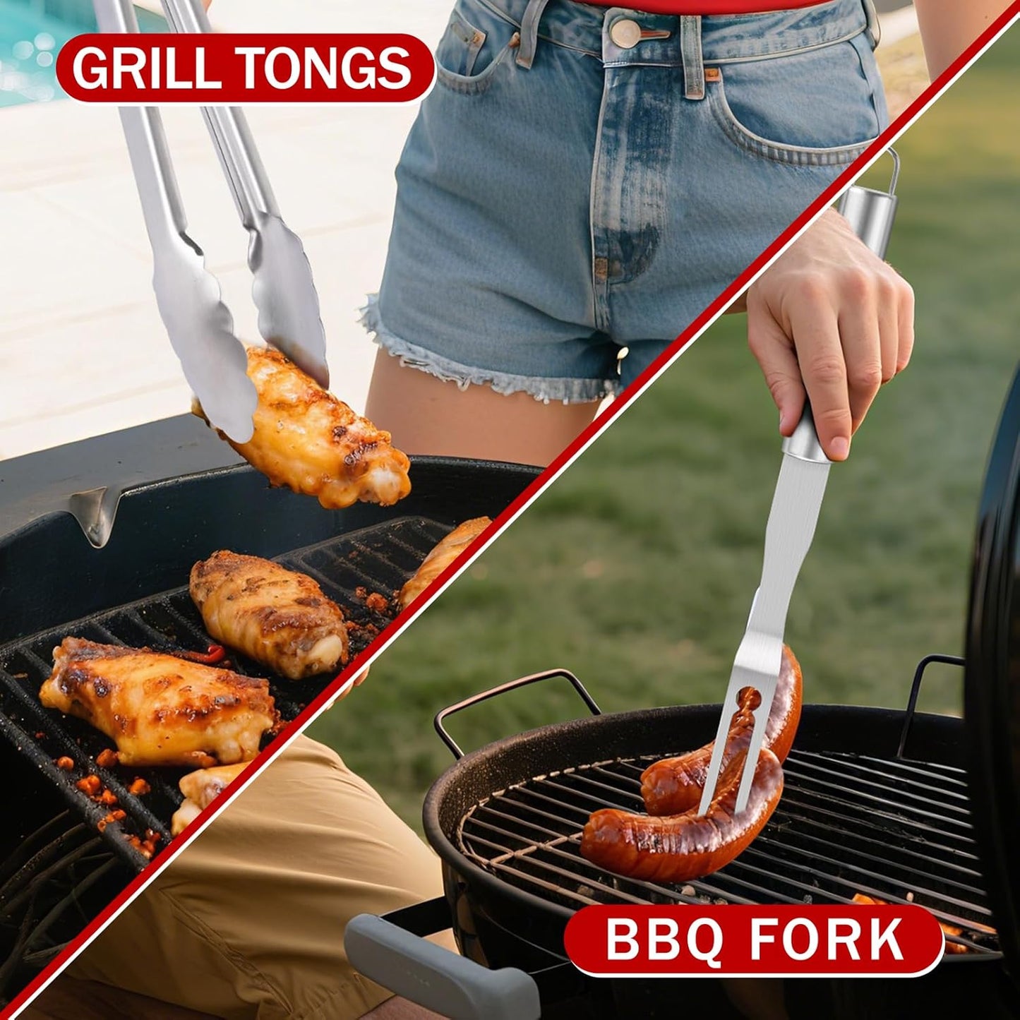 Supernal 110PCS Large Grilling Accessories,BBQ Accessories Heavy Duty Stainless Steel BBQ Grill Tools Set-Spatula,Tongs,Cleaning Brush & Meat Claws for Grills Outdoor Cooking,Gifts for Men Dad