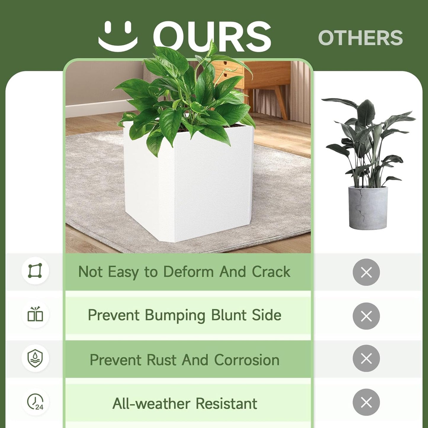 Steel Planter Box-20"x20"x20"-Large Square Planter Box-Outdoor Indoor-Cube Steel Planter Heavy Duty White Metal Planter Flower Pot Commercial Residential for Home Garden Porch Hotel Patio