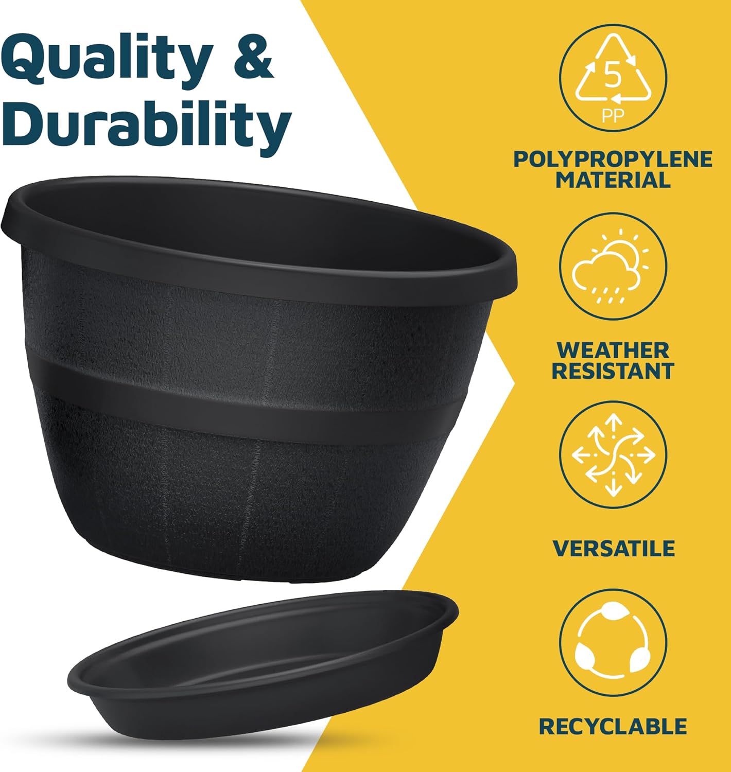 10-Inch Whiskey Barrel Planters Outdoor Pack of 2 - Durable Plastic Plant Pots for Indoor & Outdoor Use with Drainage & Saucer, Lightweight Rustic Barrel Planters for Flowers, Herbs & Small Plants