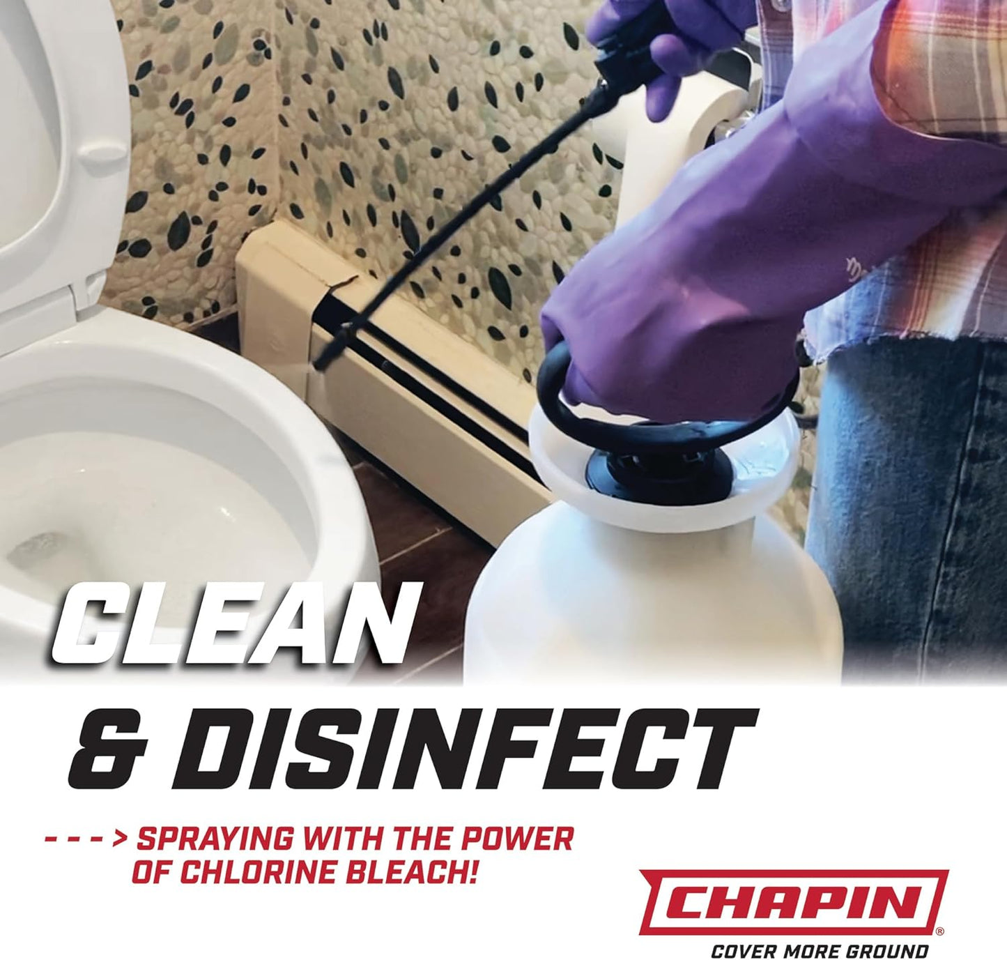 Chapin 20074: Made in The USA Disinfectant Bleach Sprayer, 1-Gallon, Adjustable Cone Nozzle, Compatible with Bleach Solutions and Fungicides, Bonus Spray Shield, Translucent White