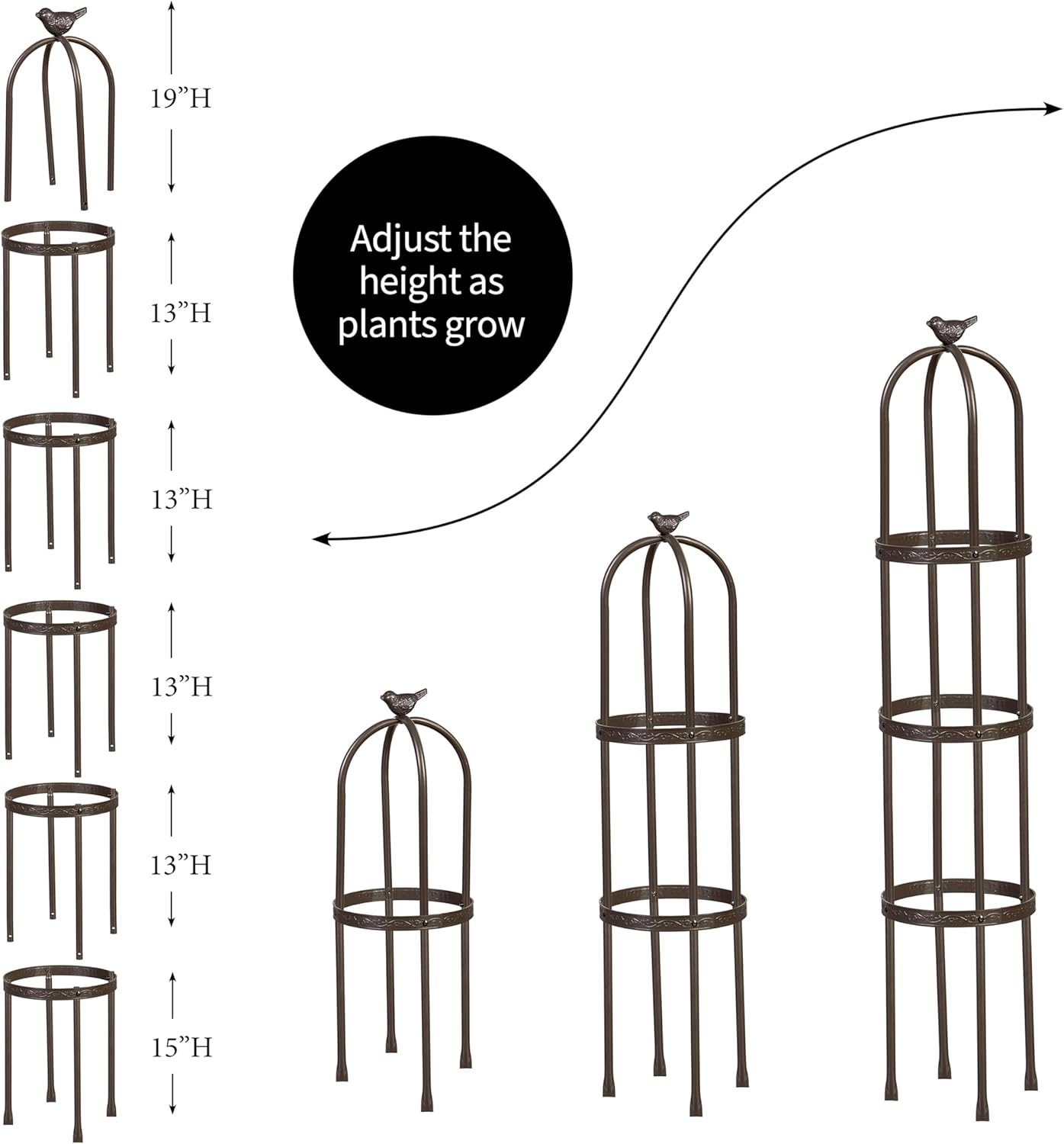 Evergreen 7 Feet Garden Metal Garden Obelisk Trellis for Climbing Plants Outdoor | Indoor Plant Trellis for Potted Plants | Floral Pattern Arch Trellis | Antique Copper