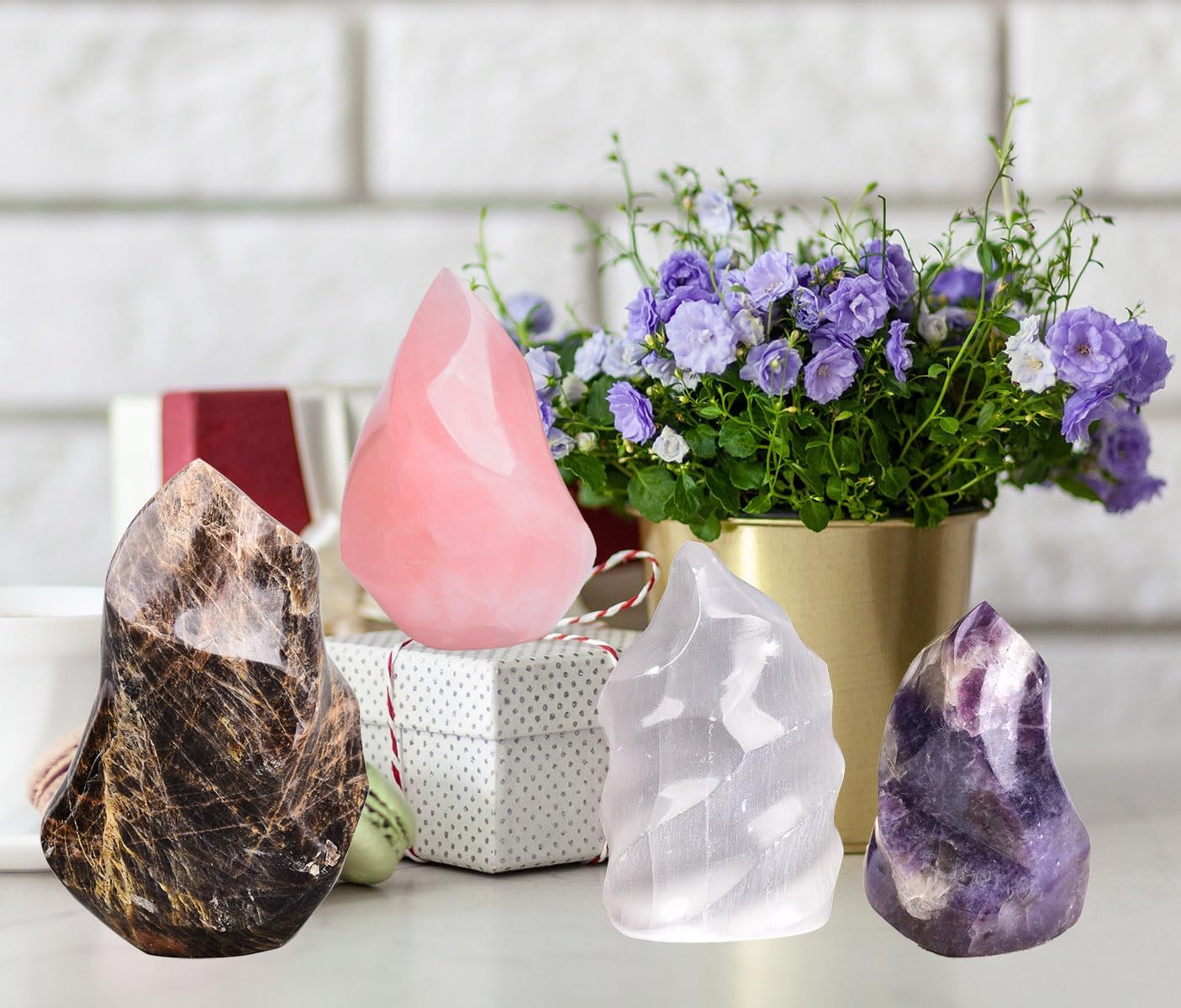 AMOYSTONE Rose Quartz Healing Crystal Large Flame Shaped Tower Standing Rose Quartz Protection Crystals for Witchcraft 1.5-2.2LB