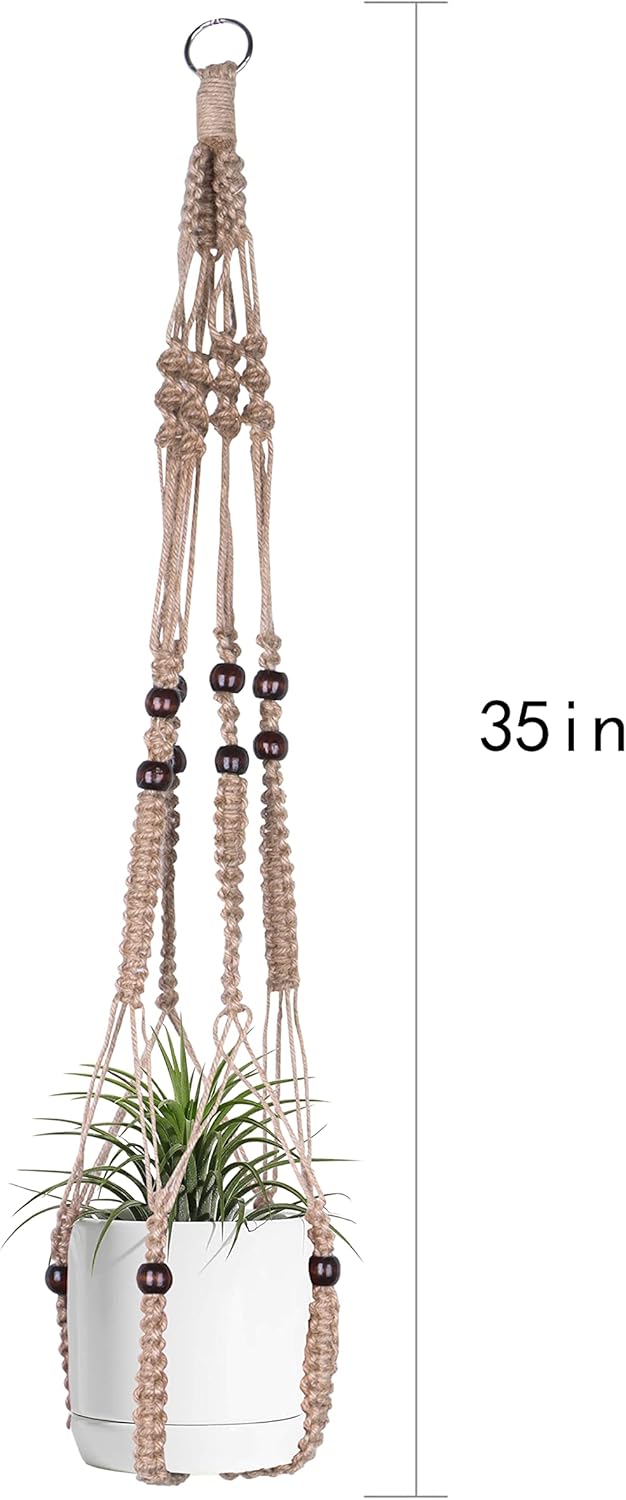 Macrame Plant Hanger Indoor Hanging with Wood Beads Macrame Planters No Tassel for Indoor Outdoor Boho Home Decor 35 Inch(Brown, 2)
