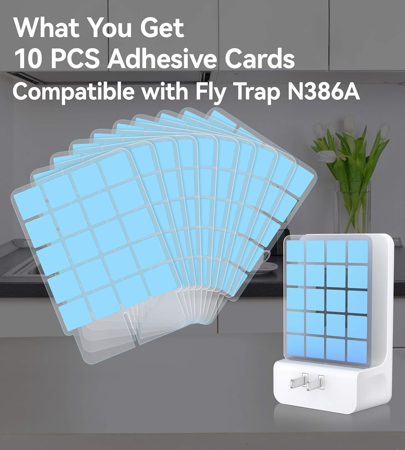 10 PCS Double-Sided Adhesive Card Refills for Replacement, Compatible with Fly Trap Device N386A (Refills Only)