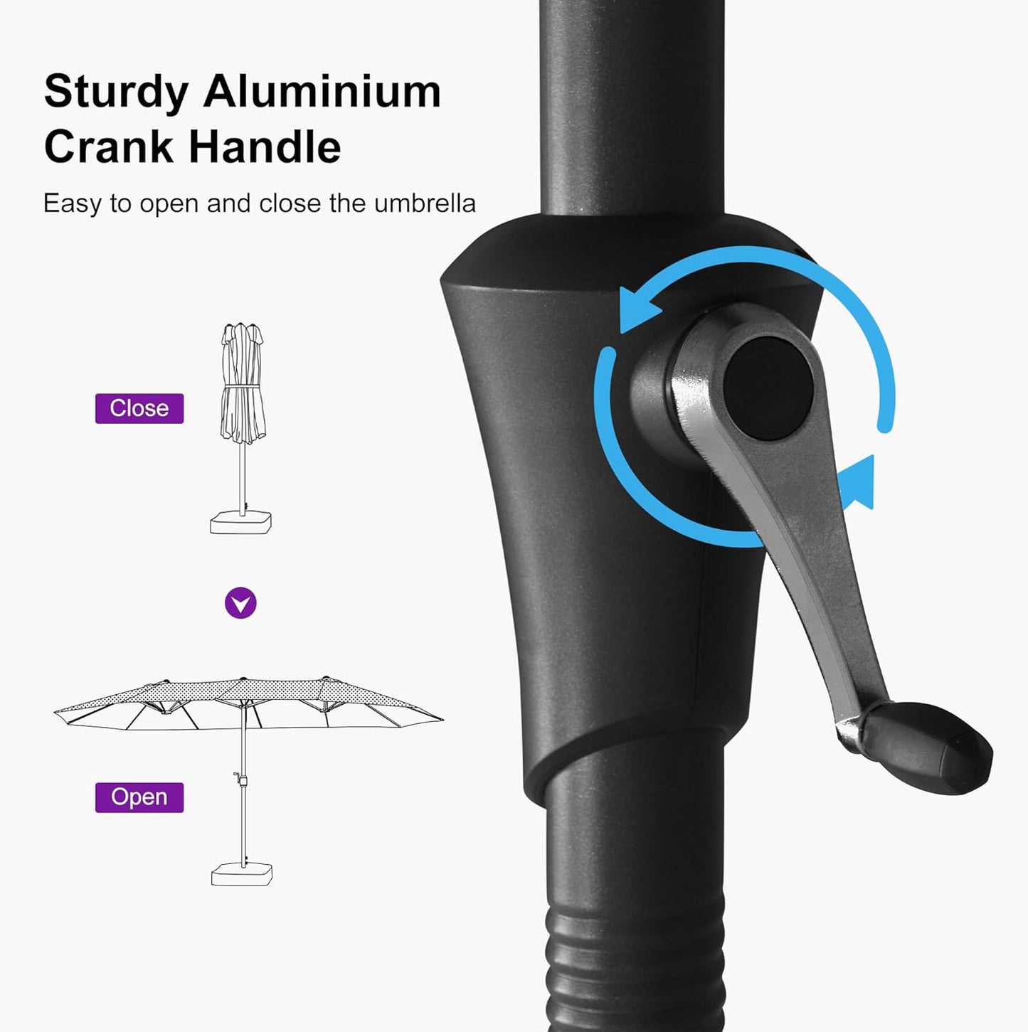 PURPLE LEAF 13ft Double-Sided Patio Umbrella with Base Included Market Rectangle Umbrella Outdoor Table Umbrella with Crank for Pool Garden Deck, Grey