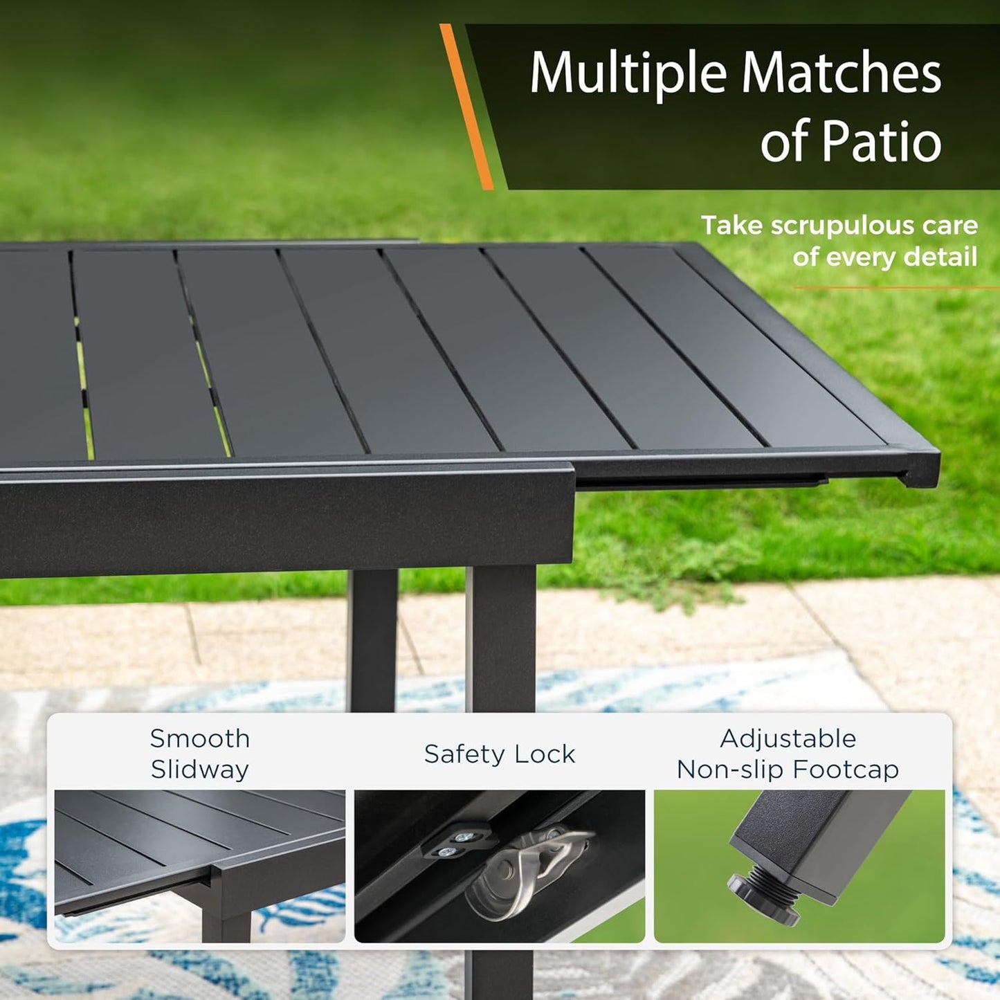 Expandable Outdoor Patio Dining Table, Adjustable 61"/83" x 37" Rectangular Large Surface 6-8 Person Metal Table for Garden, Backyard and Porch