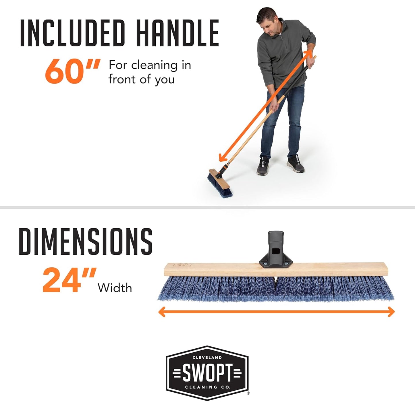 SWOPT 24” Premium Multi-Surface Push Broom Head — Cleaning Head Interchangeable with All SWOPT Cleaning Products for More Efficient Cleaning and Storage — Indoor and Outdoor Push Broom