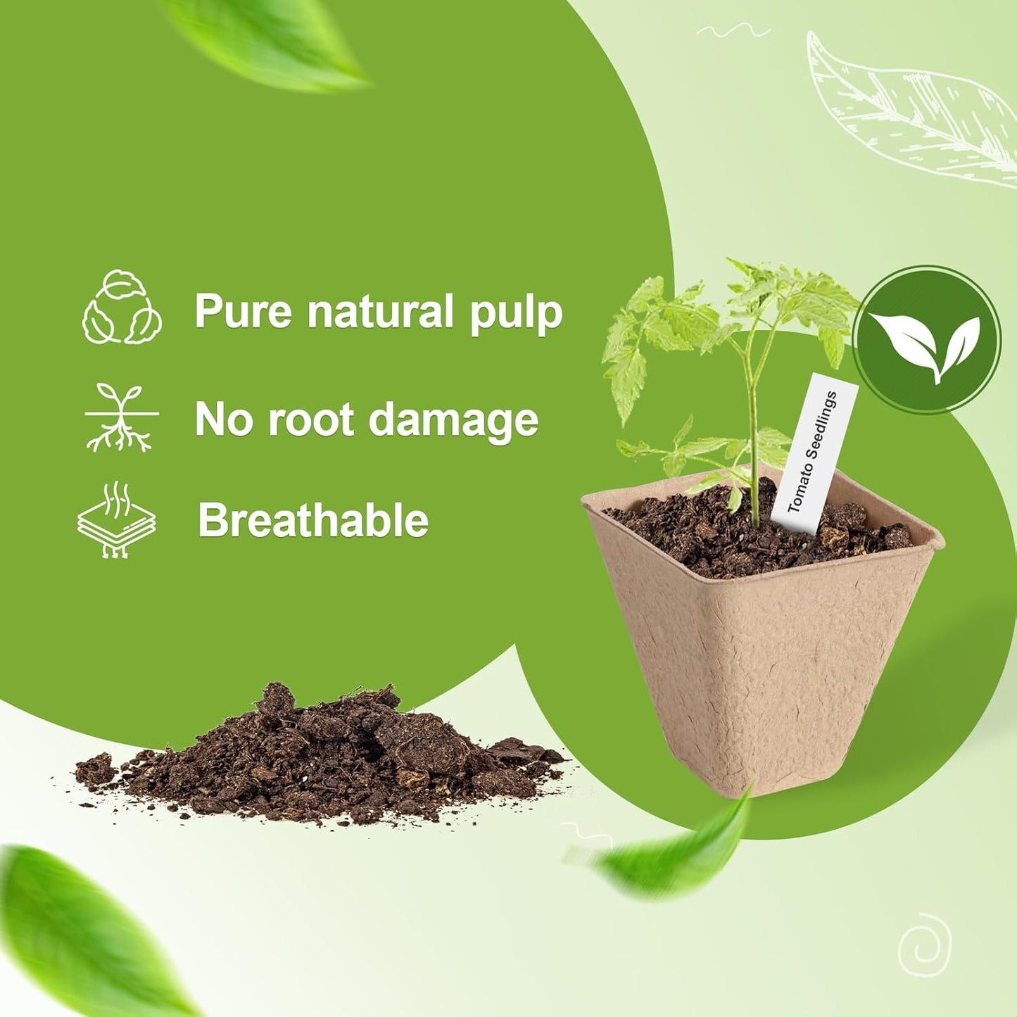 3in Square Biodegradable Peat Pots for Seed Starting, Plant Nursery Pots with (12)