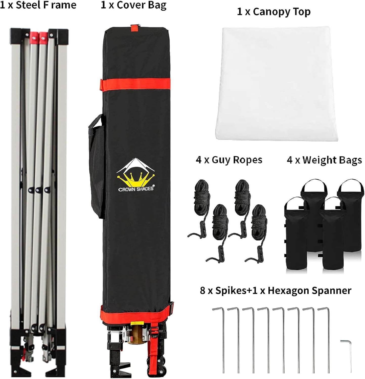 CROWN SHADES 10x10 Pop Up Canopy - Beach Tent with One Push Setup - Easy Outdoor Sun Shade for Events, Parties, Camping - Gazebo with STO-N-Go Cover Bag, Silver Coated Top, Grid White