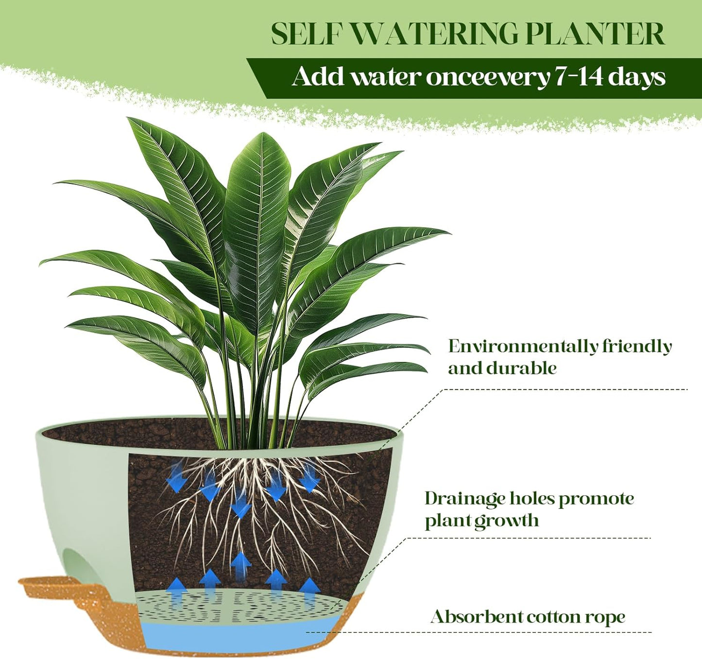 10 Inch Hanging Planters with Chains 2 Pack Self Watering Green Brown Plastic Hanging Pots for Indoor Outdoor Plants, Garden Porch Home Decor (Green Brown)