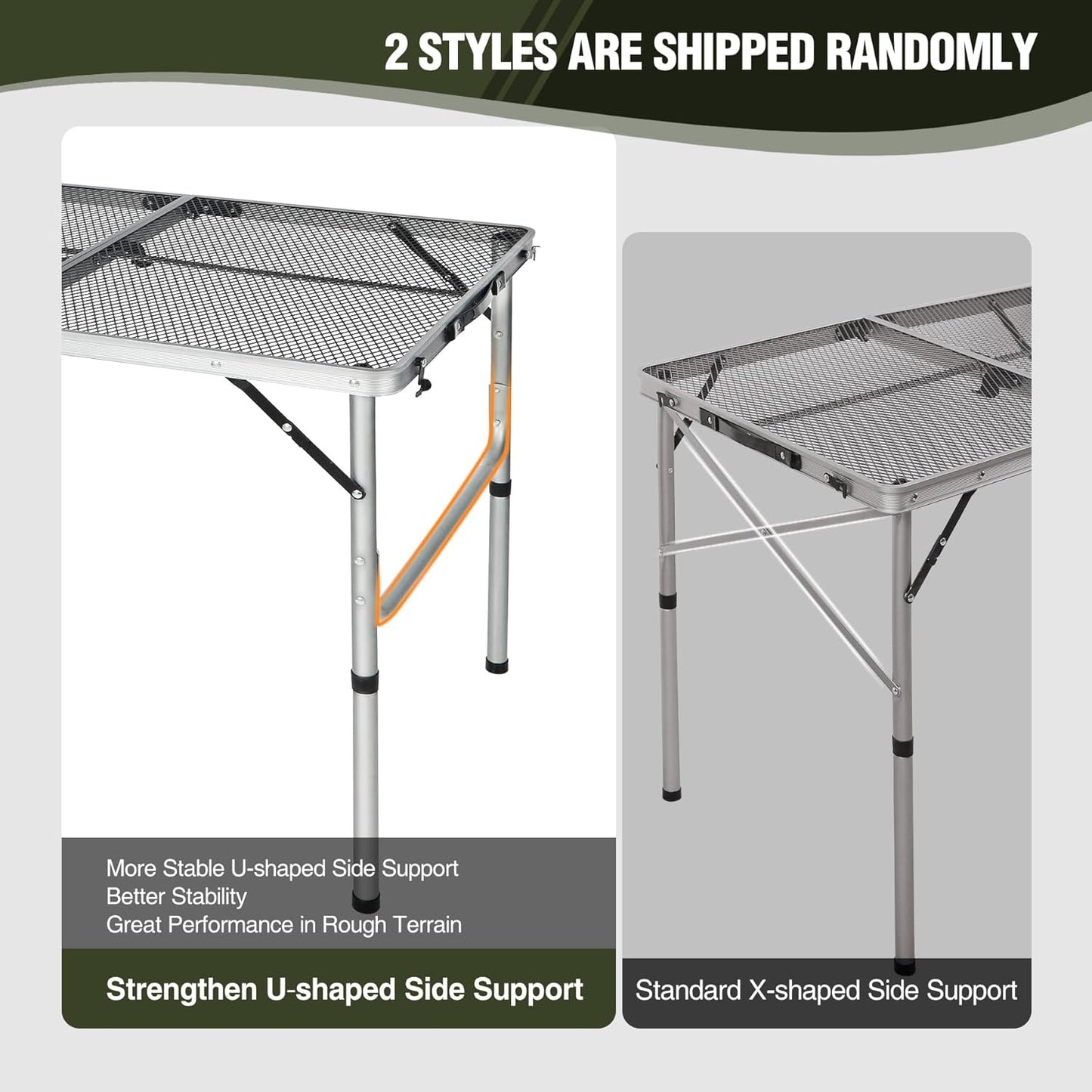 REDCAMP 36x24 Folding Grill Table for Outside, Lightweight Portable Metal Aluminum Outdoor Grill Table with Adjustable Height Legs, Great for Camping Picnic Cooking BBQ, Silver 3ft