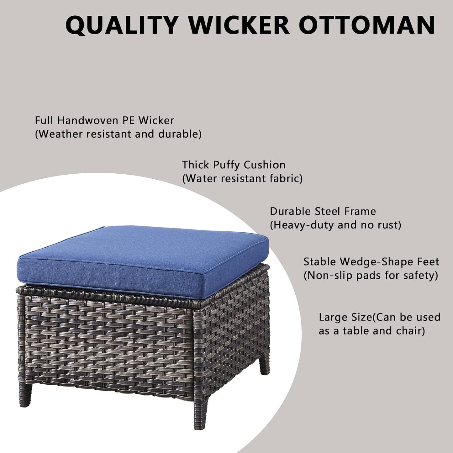 Outdoor Wicker Patio Furniture Set - 6 Piece Rattan Patio Conversation Set with 2 Rocking Swivel Chairs,2 Ottomans,1 Loveseat and 1 Side Table for Porch Deck Backyard Garden(Mixed Grey/Blue)