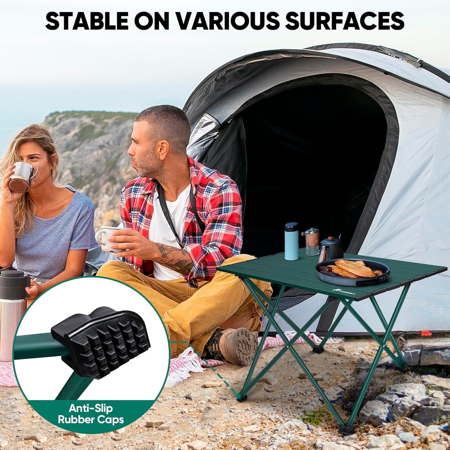 PTEROMY Medium Folding Camping Table, Portable Beach Table with Ultralight Aluminum Tabletop for Travel, Outdoor, Camping, Picnics, and BBQs (Green)