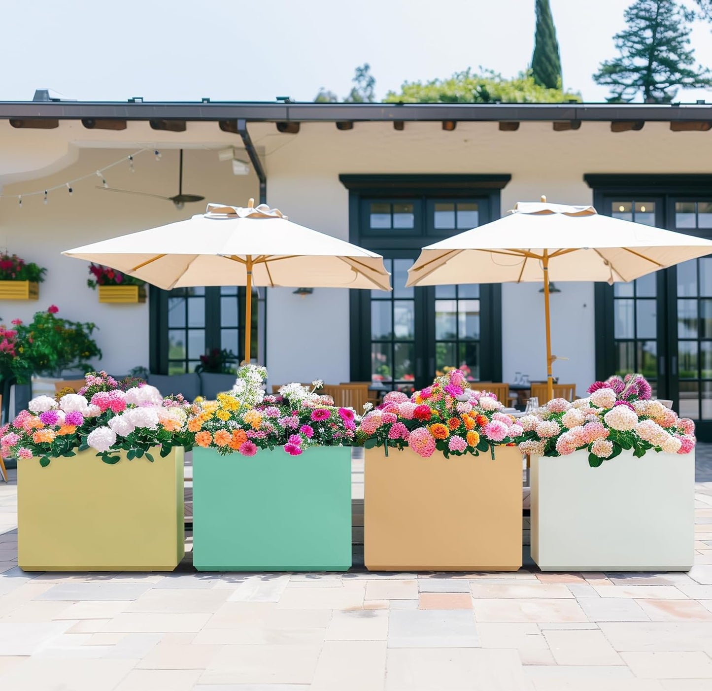 Metallic Heavy Outdoor Planter Box, Span Planter, Long and Tall Divider Planter, 30Lx10Wx24H, Coral Peach, Seamless 30.8 Pounds