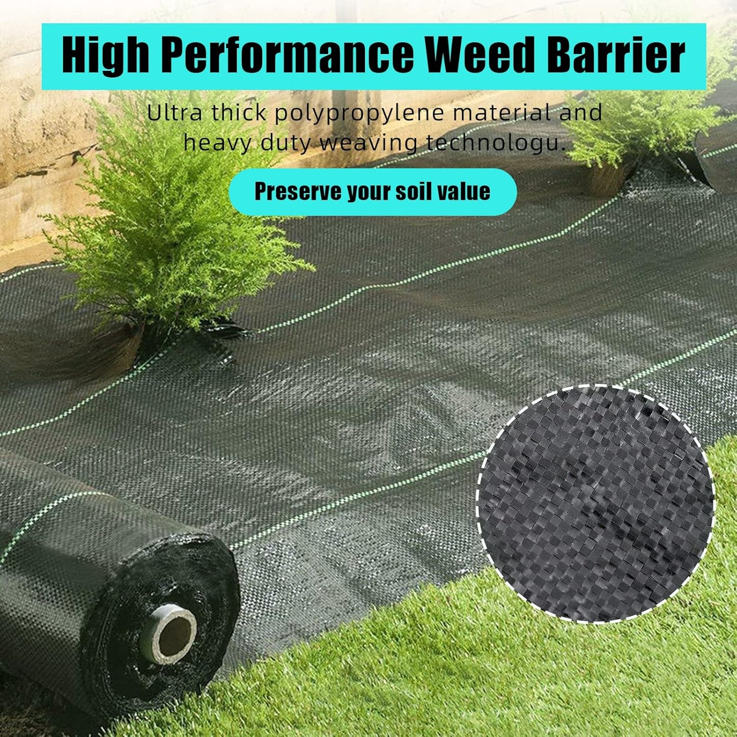 3ft x 300ft Premium Weed Barrier Landscape Fabric, 3.24 oz Heavy Duty, Weed Control Fabric, High Permeability, Good for Flower Bed, Driveway Fabric and Ground Cover