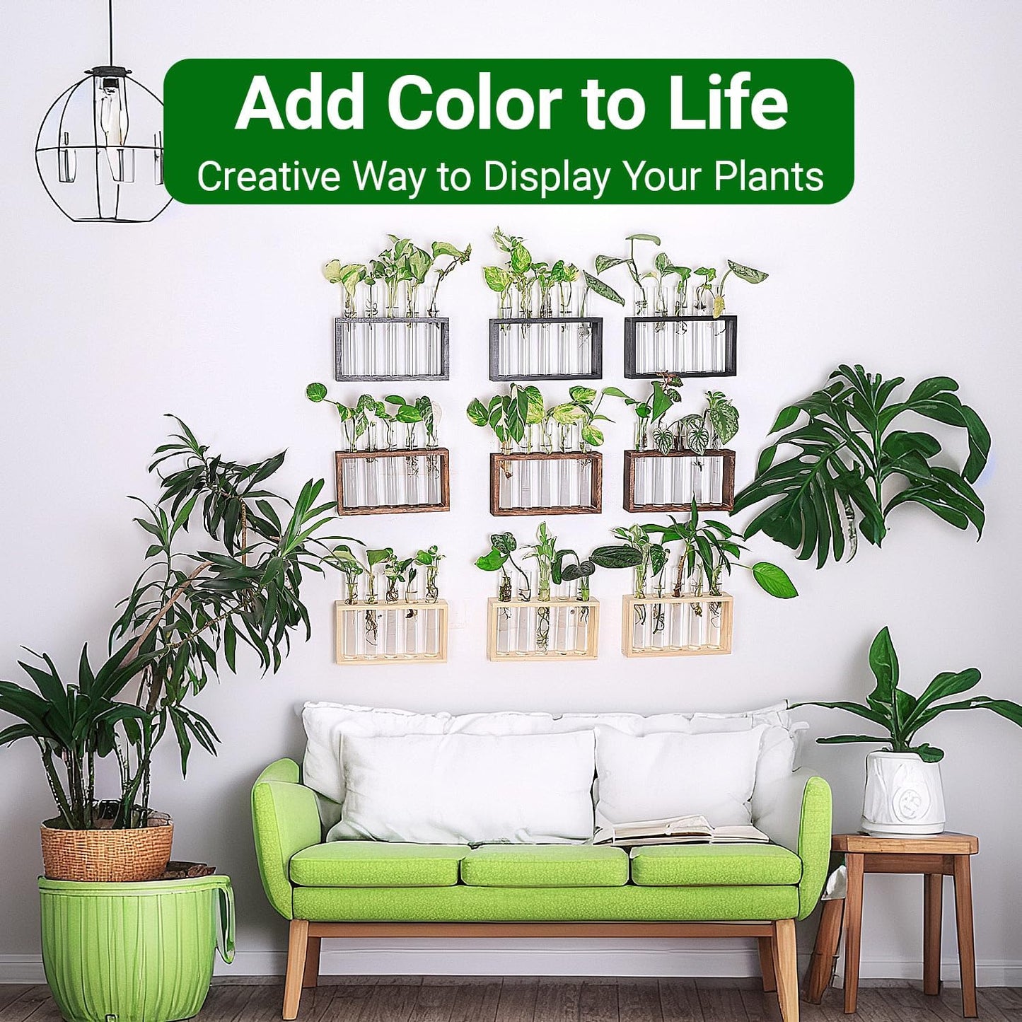 Ivolador Plant Propagation Station Terrariumin Wall Test Tube Vases Bud Tabletop Glass Wooden Stand with 5 Propagation Tubes for Propagating Hydroponic Plants Home Garden Wedding Decoration-Beige