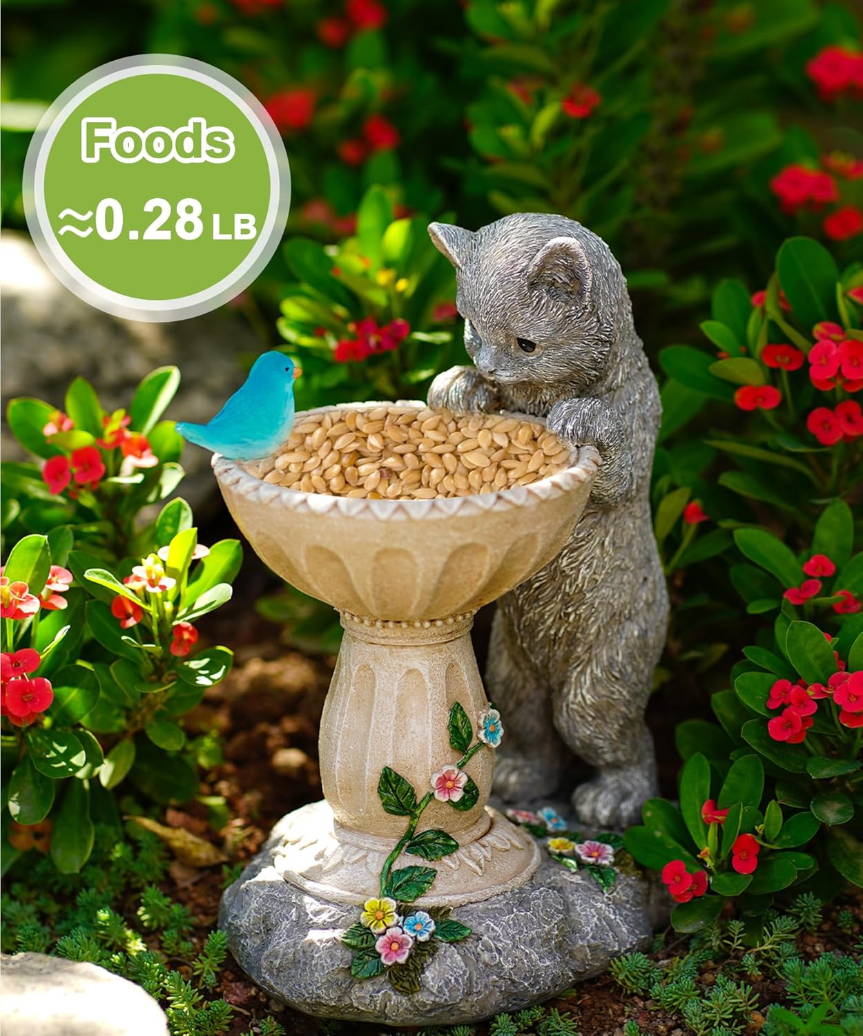 Nacome Solar Cat Birdbath Garden Decor: Outdoor Statues Ornaments for Outside Decorations Yard Art Lawn Porch Patio Balcony - Birthday Gifts Choice for Mom Grandma Women Lover