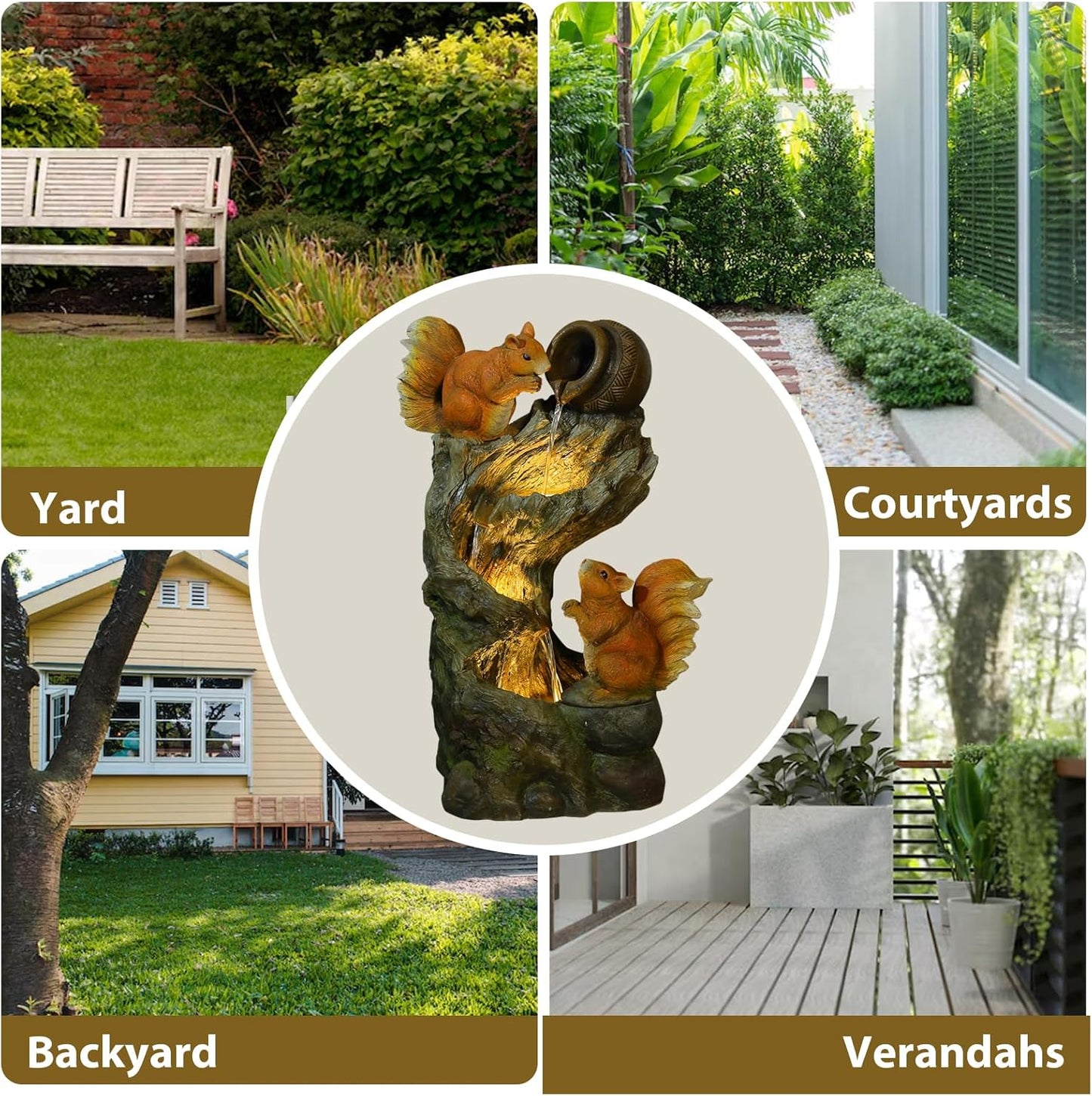 Garden Fountain Outdoor with Built-in Pump & LED Lights - Waterfall Fountain for Patio,Yard, Backyard - Realistic Animal Sculpture