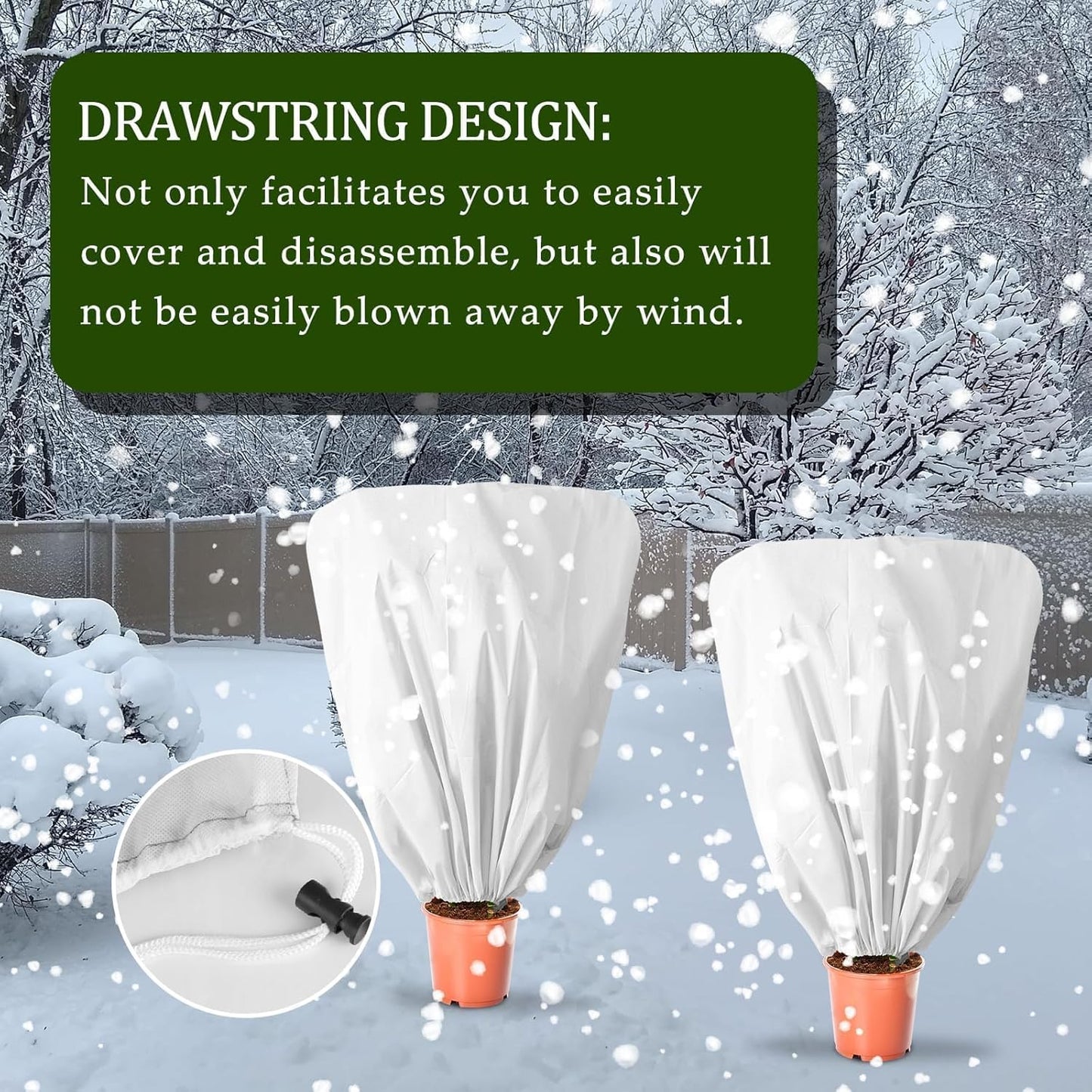 8 Pcs Plant Covers Frost Protection Bag 39.3" x 39.3" Winter Reusable Plants Jacket with Drawstring Shrub Protection Wraps Bags Frost Blanket for Winter Outdoor Garden Plants