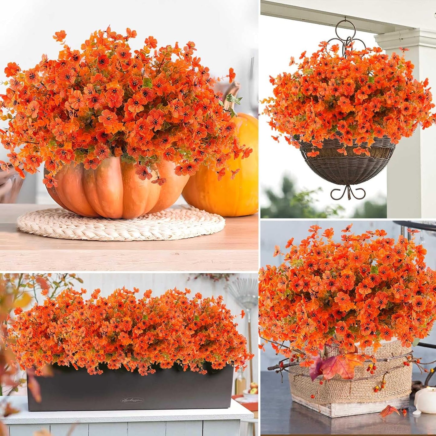 36 Pcs Artificial Mums Flowers Outdoor Plastic Fall Flowers Fake Mums Autumn Greenery Flower for Porch Window Box Farmhouse Thanksgiving Home Decor(36, Orange)