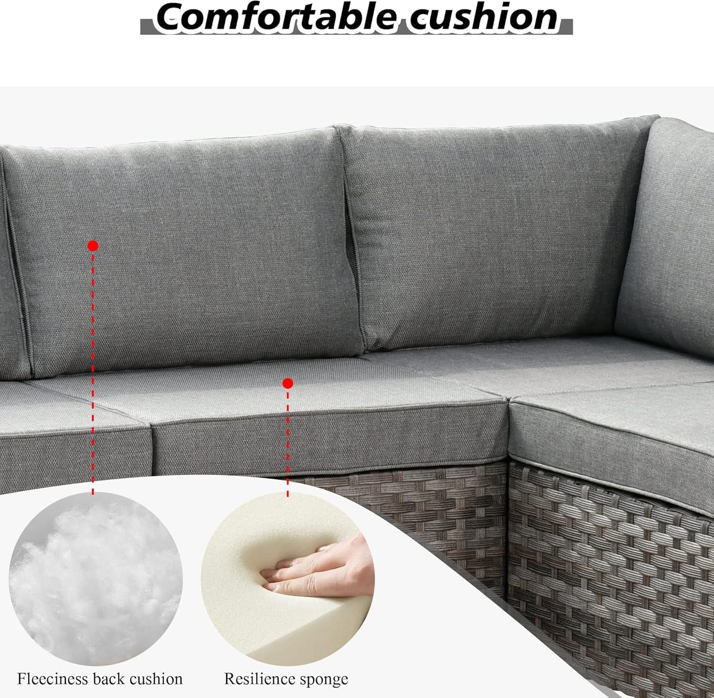 HOOOWOOO Modular Patio Outdoor Sectional Furniture Set with Gas Propane Fire Pit Table,7 Piece Wicker Conversation Sofa Set,Out Door Couch Set with Wide Arm Outside(Dark Grey)