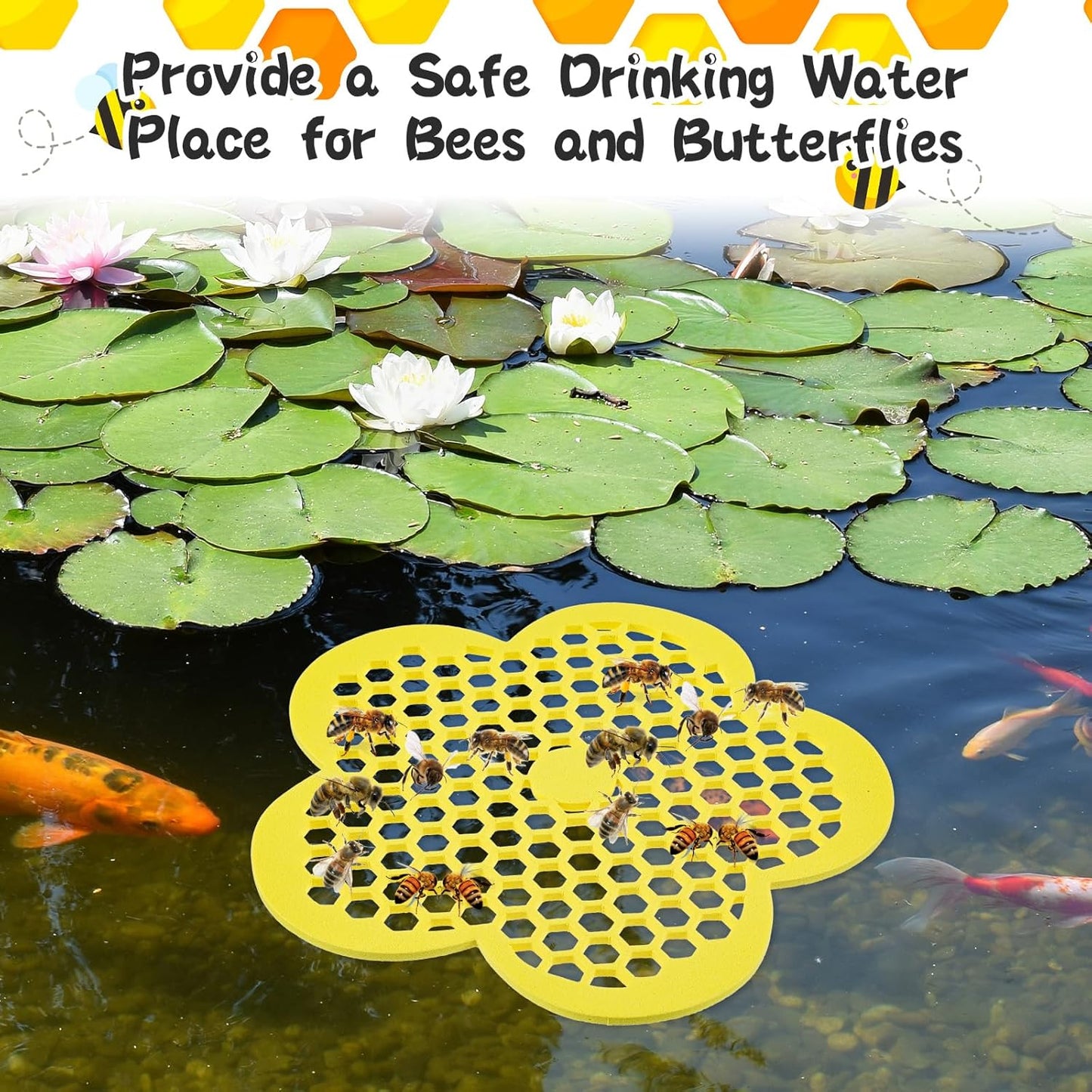 4 Pack Floating Bee Island, 7.7in Flower Floating Bee Watering Station Bees Feeding Bath Feeders for Garden Butterfly Outdoor Decor