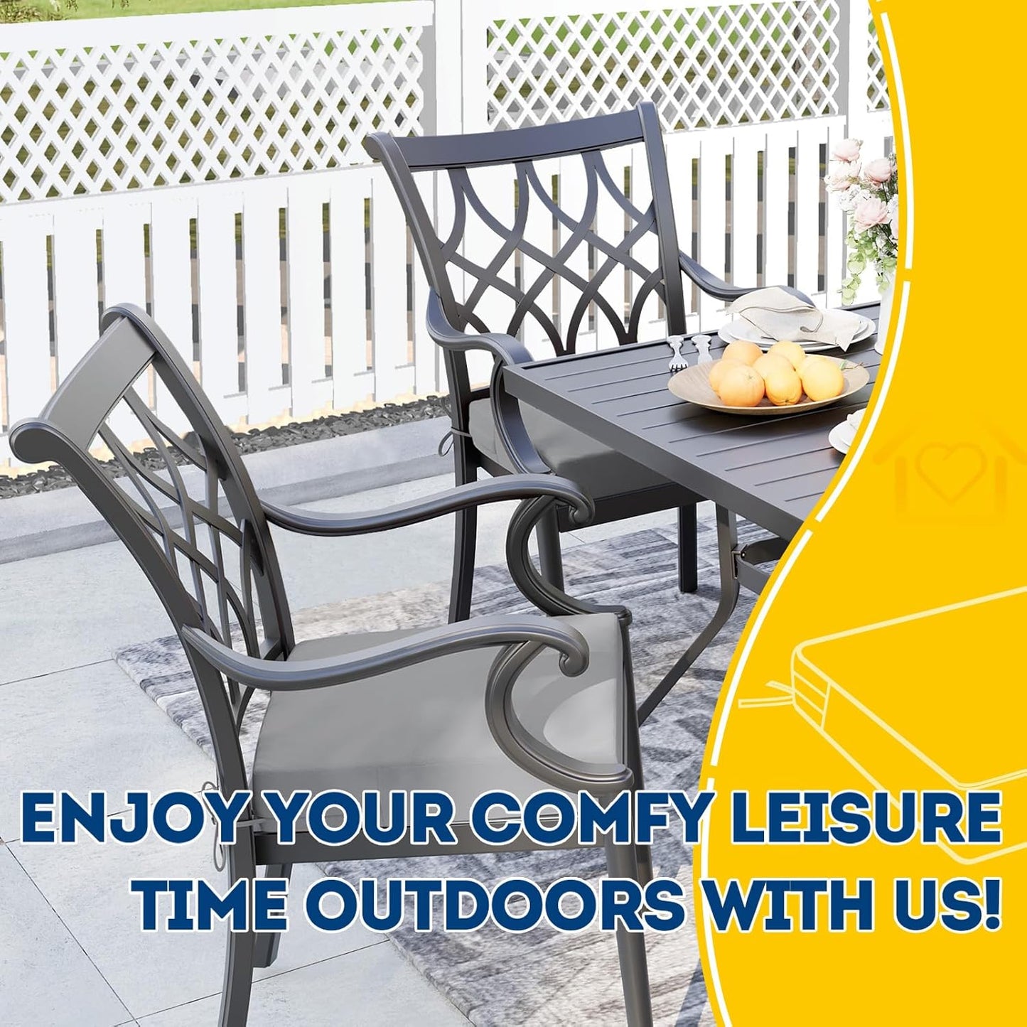 AAAAAcessories Outdoor Seat Cushions for Chairs, Waterproof, Fade-Resistant Patio Furniture Replacement Cushions, 19" x 19" x 3", Set of 2, Gray