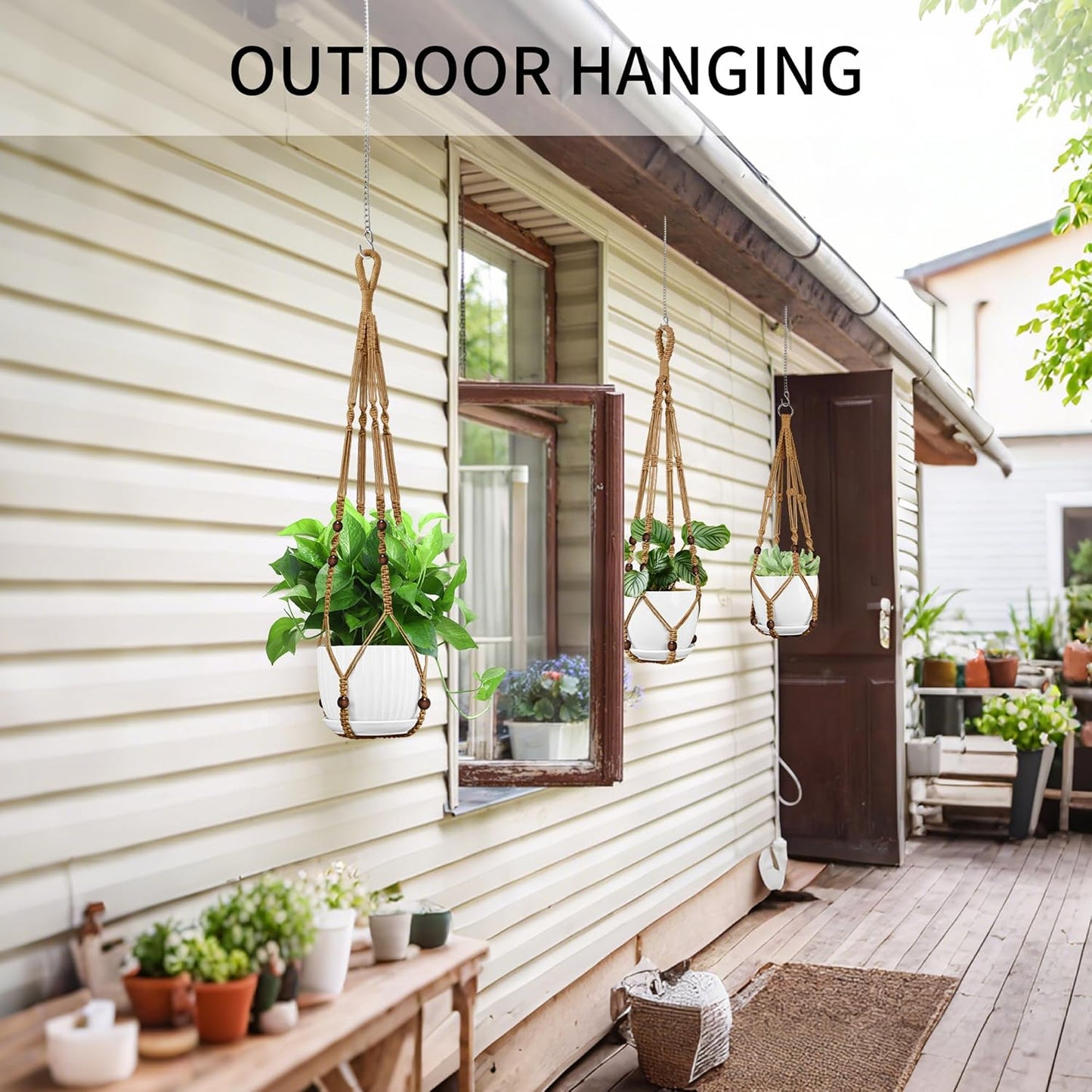 3 Pack Macrame Plant Hanger - 35"/29"/23" Different Sizes, Hanging Planter Basket Flower Pot Holder for Indoor Outdoor, Boho Home Decor, Brown (POTS NOT Included)