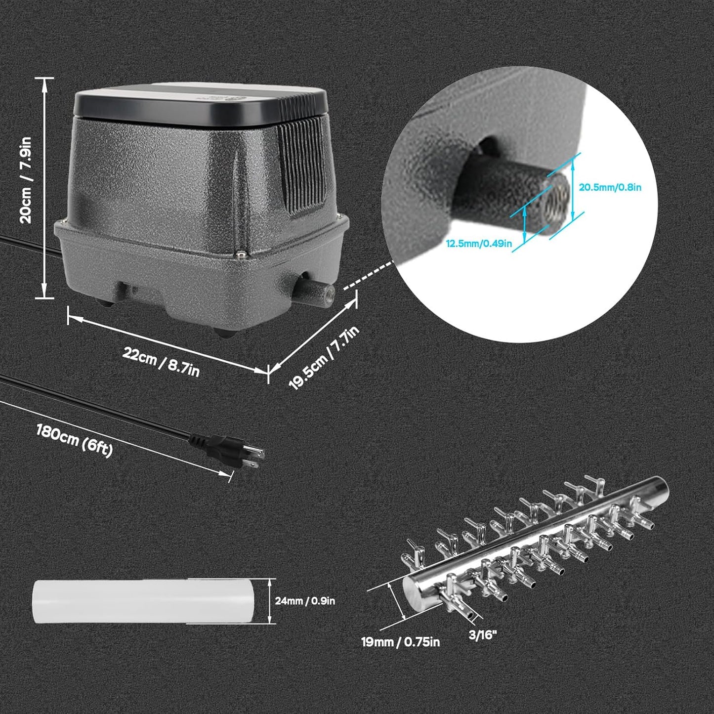 AquaMiracle Linear Air Pump, 635/950/1600/4000GPH Pond Bubbler Septic Air Pump, Energy-Efficient Pond Aerator for Outdoor Ponds, Aquariums, Hydroponics, Waste Treatment