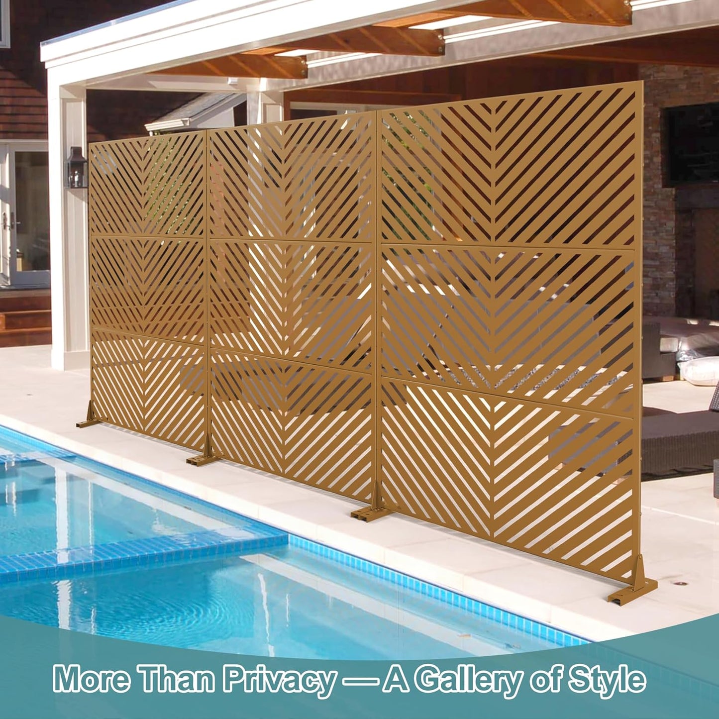 Metal Privacy Screen Outdoor Freestanding Privacy Wall Panels and Decorative Patio Dividers,Crafted from Steel with Sun-Proof Design, Ideal for Patio, Deck, Garden,72" H×47" L,(Brown&Parallel
