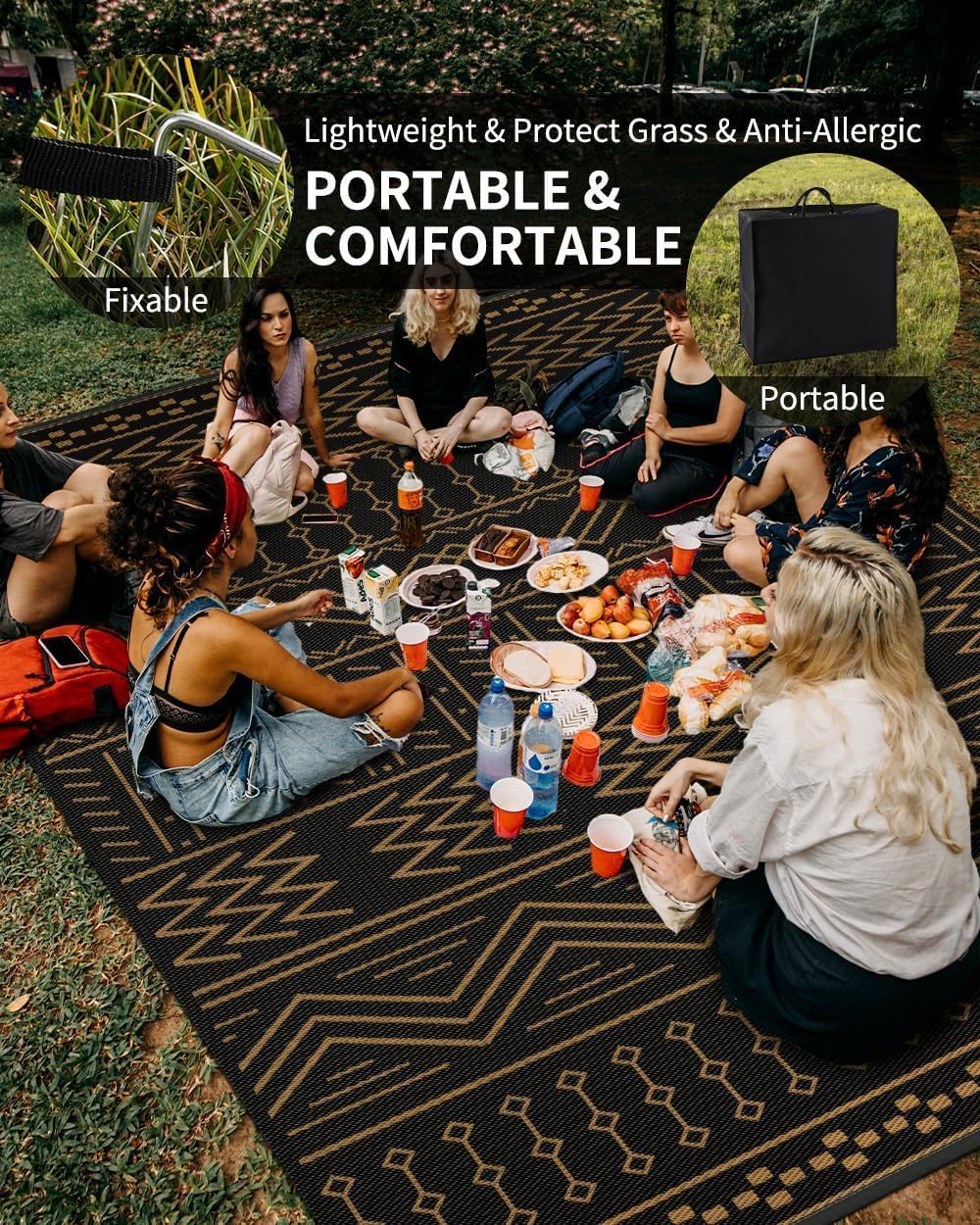 COCOER Outdoor Rug Carpet Waterproof 9x12 ft Patio Rug Mat Indoor Outdoor Area Rug for RV Camping Picnic Reversible Lightweight Plastic Straw Outside Rug for Patio Decor Decoration Boho Rug