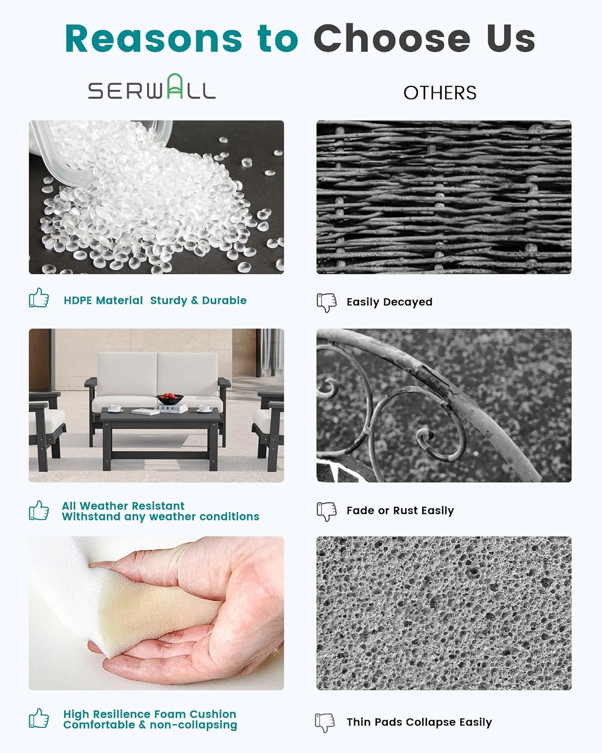 SERWALL HDPE Outdoor Patio Loveseat, Grey Frame and Khaki Cushion