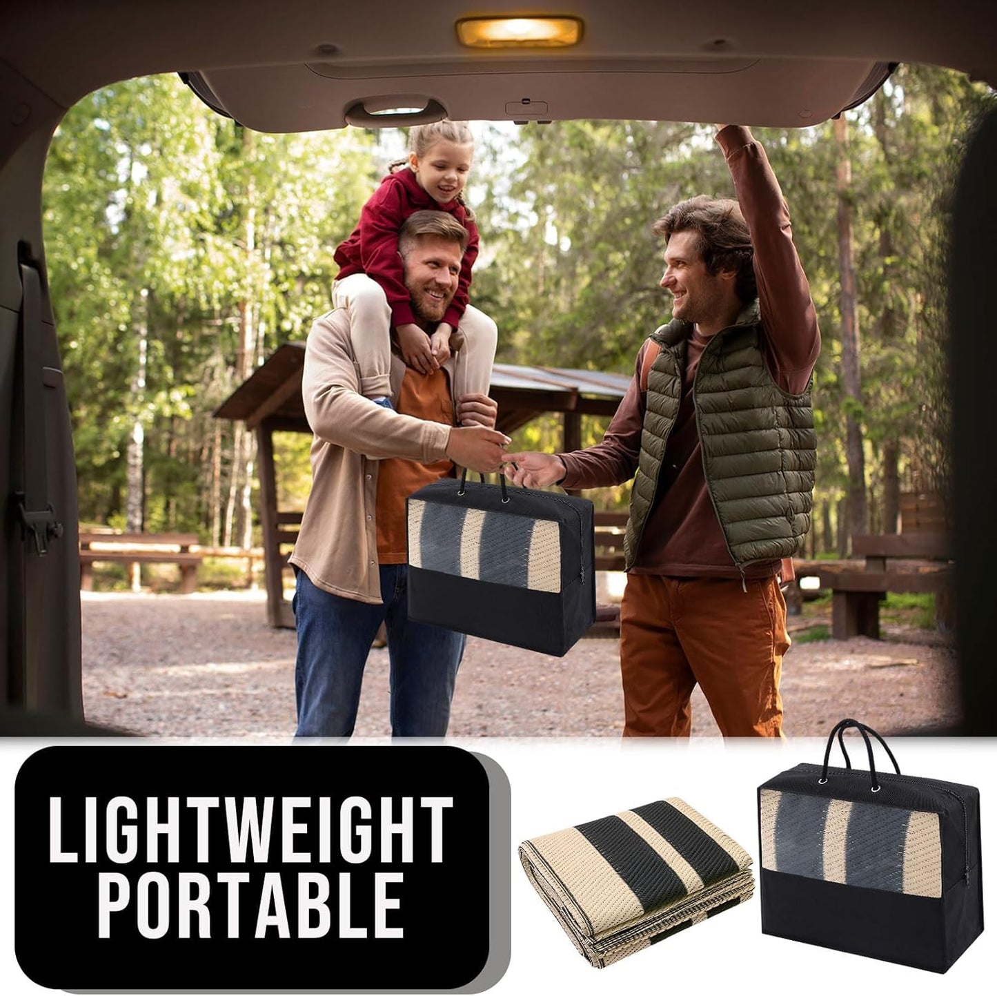 OLANLY Outdoor Rug 5x8 ft Waterproof, Reversible Outdoor Plastic Straw Rug, RV Mat, Indoor Outdoor Carpet Clearance for Patio, Camping, Balcony, Deck, Backyard, Black & Beige