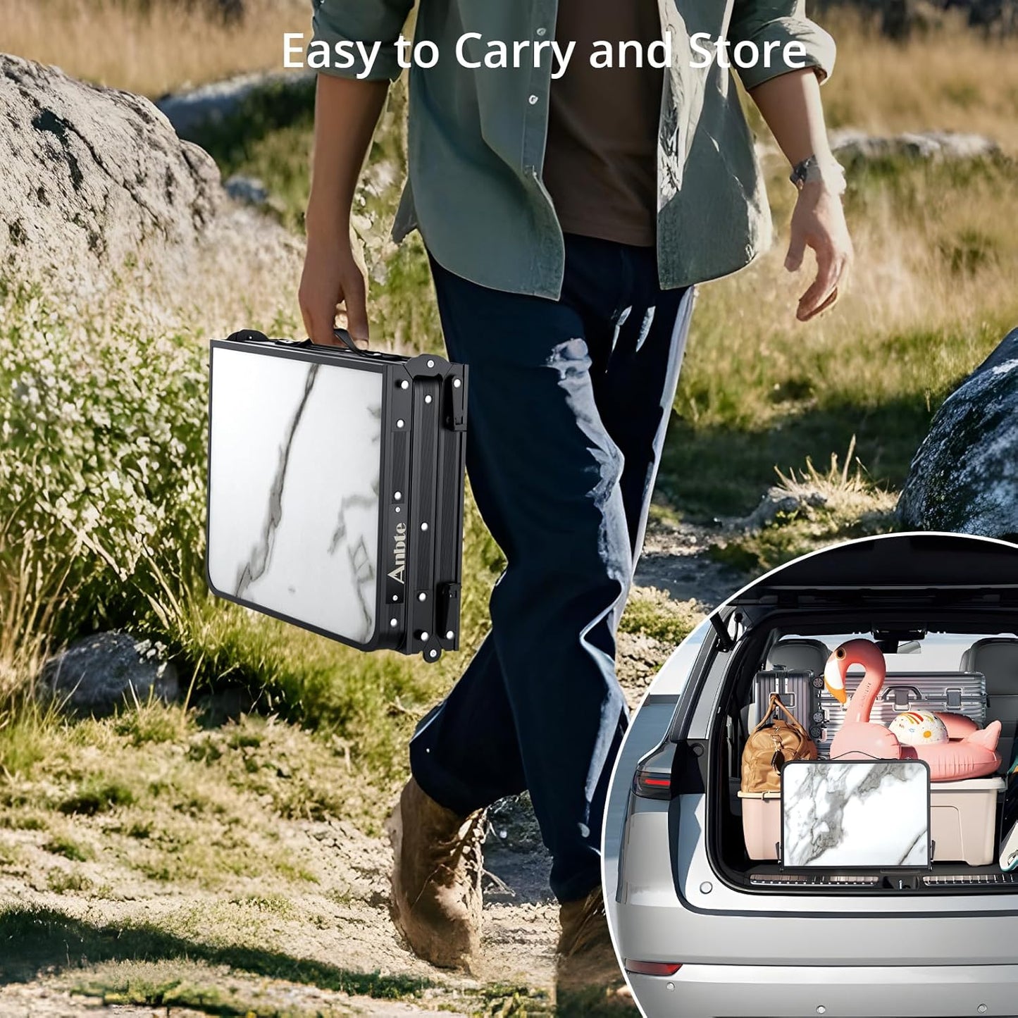 Folding Camping Table, Aluminum Small Folding Table 3 Adjustable Height Max 27.5", Portable Table with Carry Handle, Lightweight, for Outdoor Indoor Travel Camping Picnic BBQ, 34.6" x 15.7"