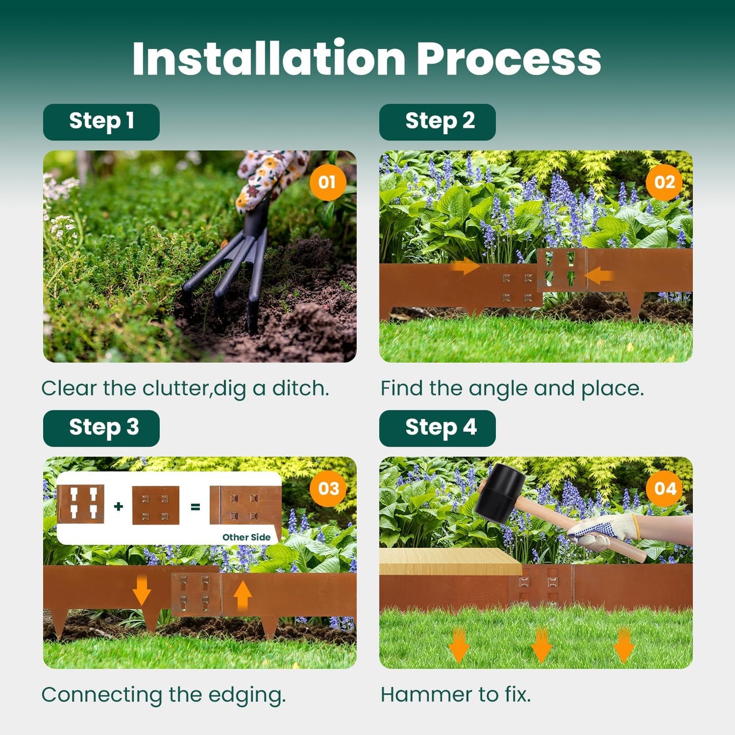 Corten Steel Landscape Edging 40" Lx 6" H Steel Landscaping Edging 6 pcs Metal Landscape Edging Garden Border Edge Patina for Yard Lawn Outdoor Flower Plant by GZGNEEVL