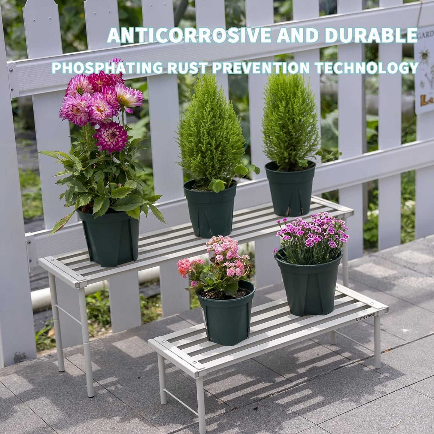 Metal Plant Stand, Rust-proof Aluminum Flower Pot Stand, Plants Display Stands Decoration Racks for Living Room Balconies and Gardens (120 White)