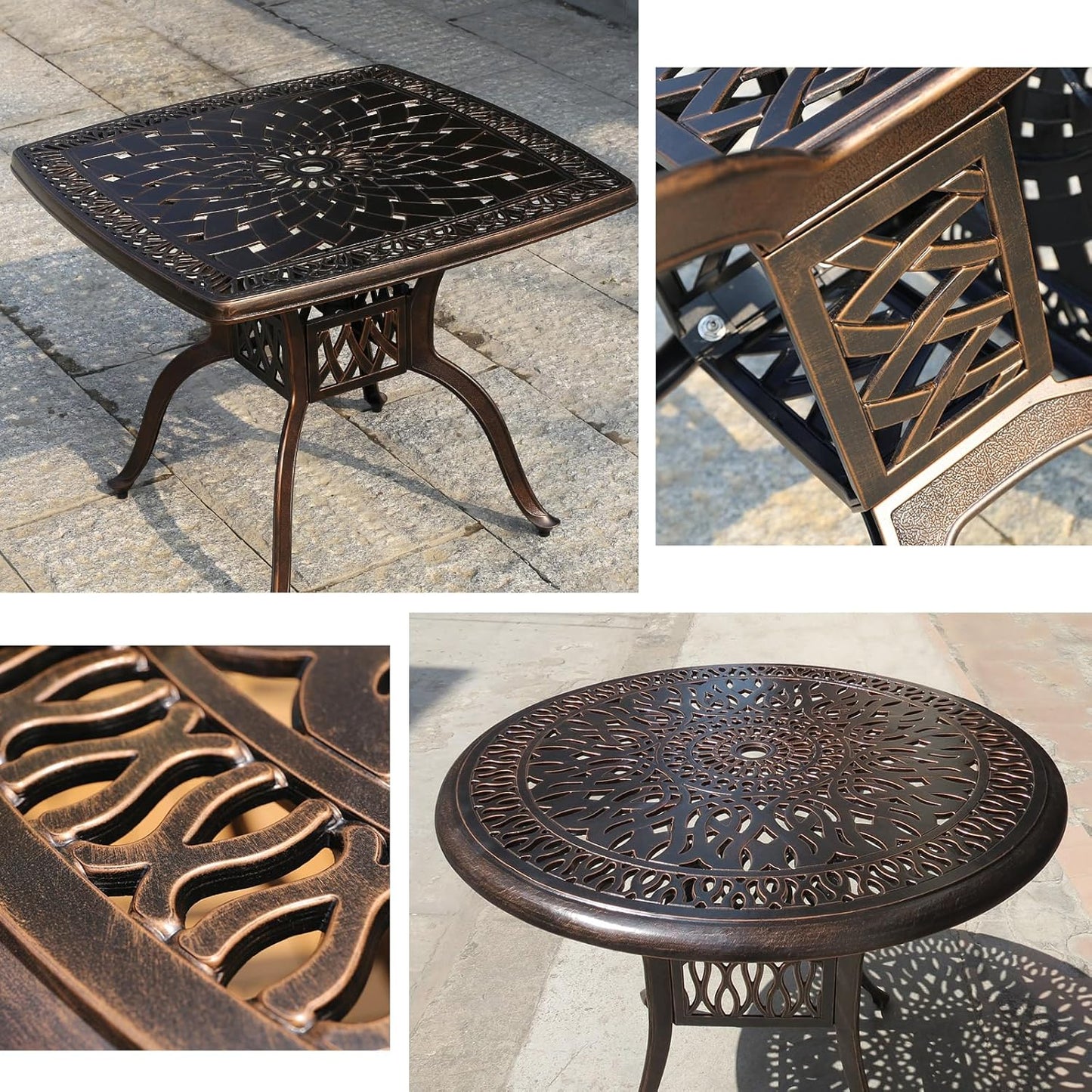 Outdoor Table Cast Aluminum Square Patio Table with Umbrella Hole All Weather Outdoor Dining Tables for Lawn Garden Backyard (90 * 90cm Woven Square Tables)