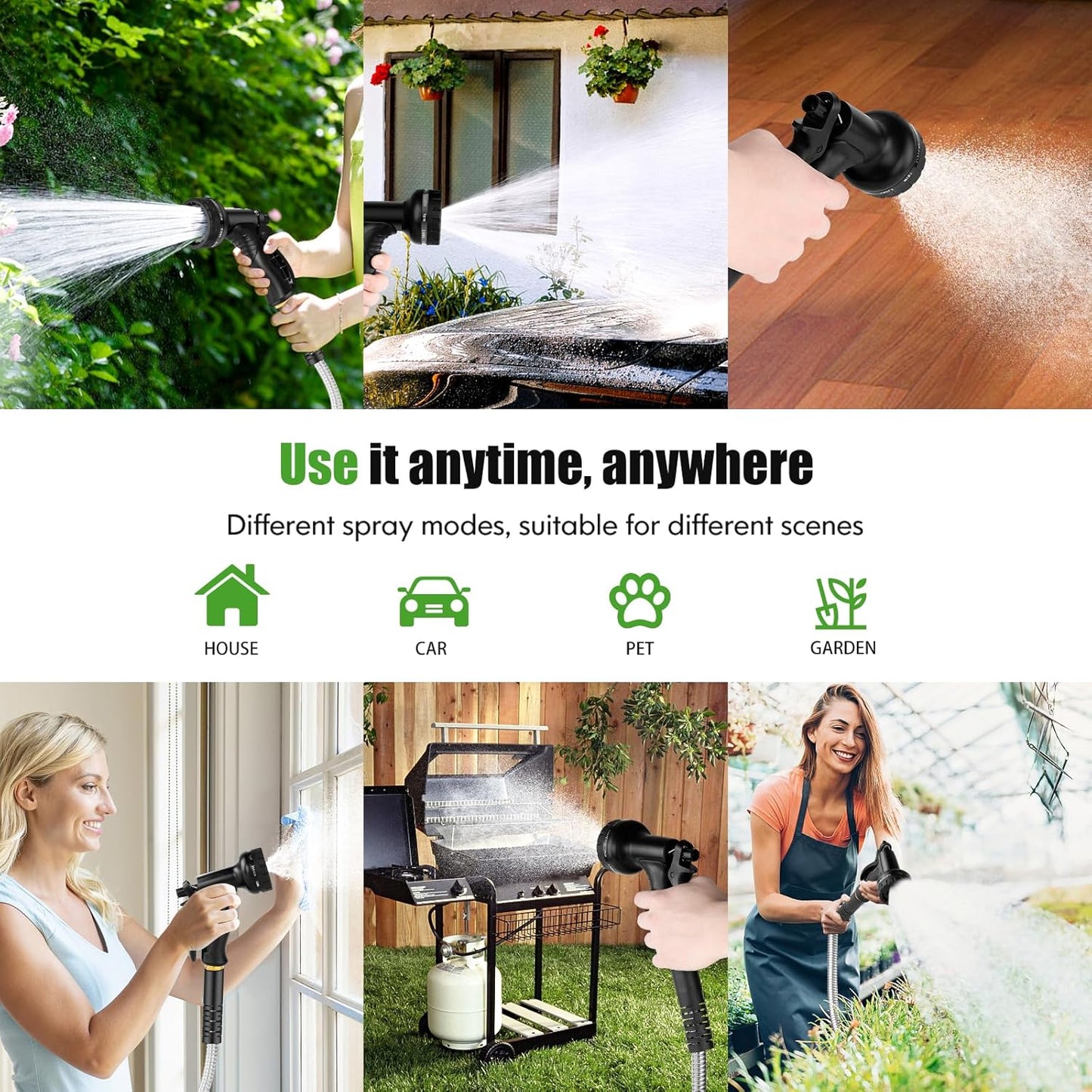 Garden Hose Metal 175FT, Stainless Steel Heavy Duty Water Hose With 10 Function Nozzle, No-Kink, Tough & Flexible, Sturdy and Lightweight, Rust Proof for Yard, Outdoor, RV