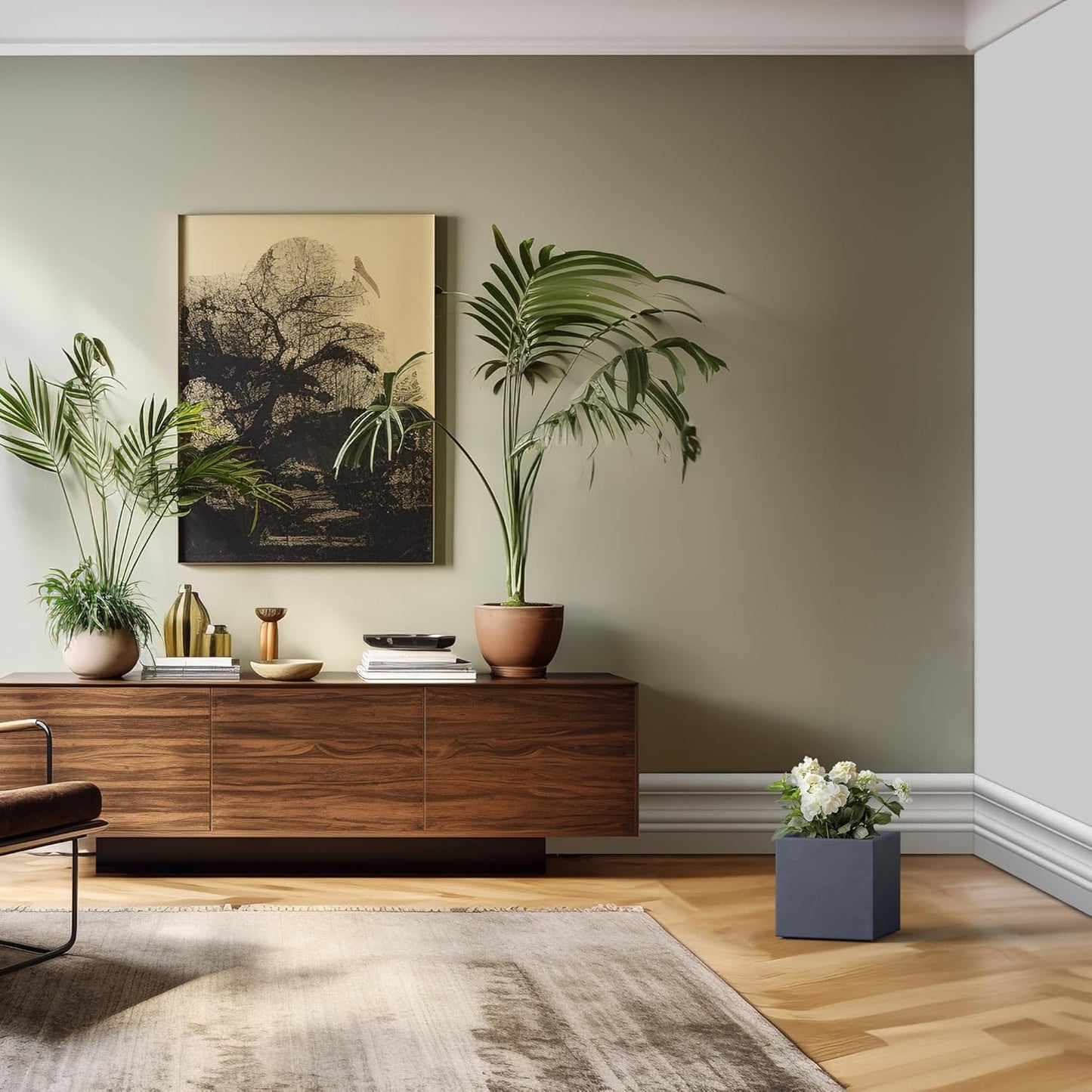 Kante 10 Inch Square Concrete Planter for Outdoor Indoor Home Patio Garden, Large Plant Pot with Drainage Hole and Rubber Plug, Charcoal