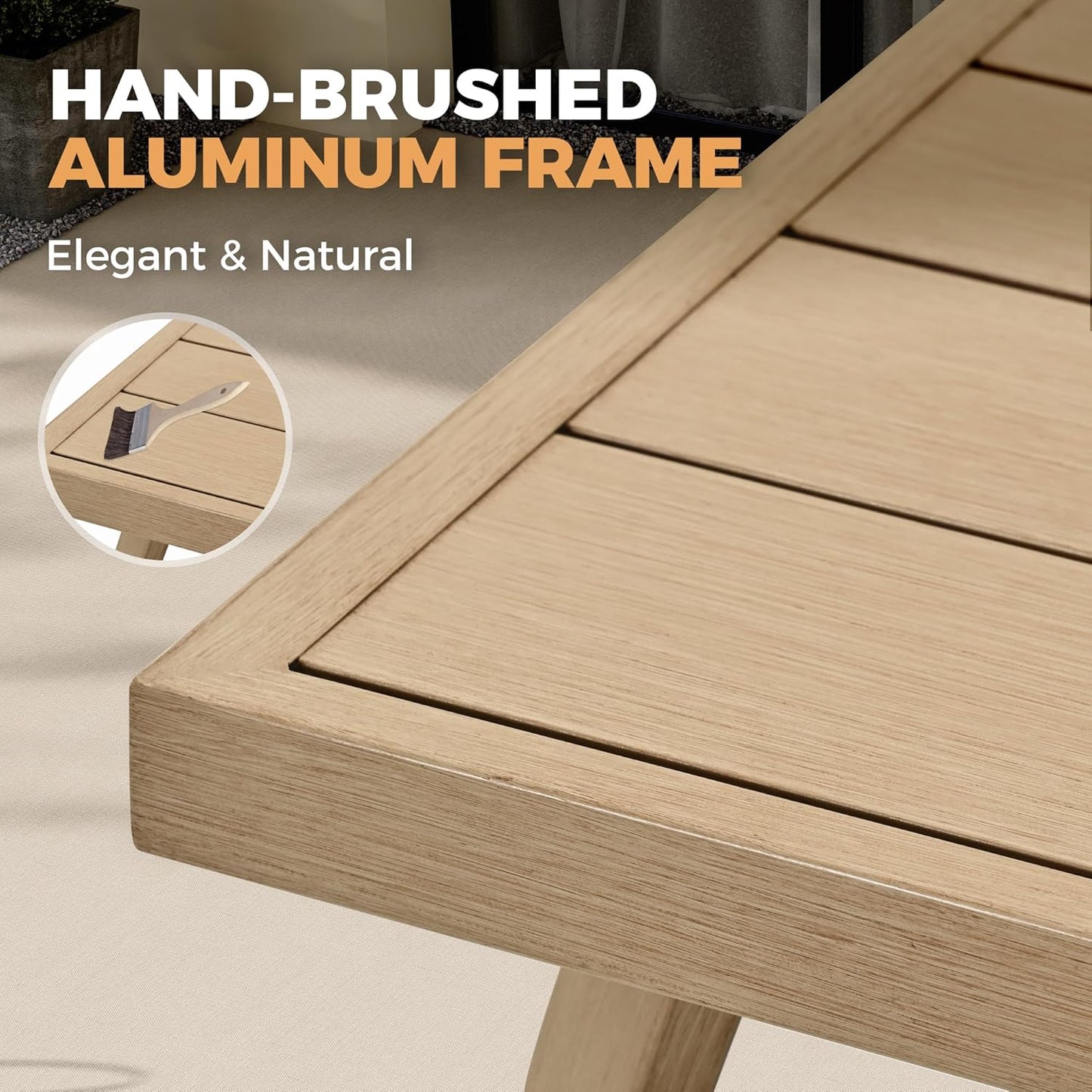 HAPPATIO Outdoor Dining Table for 8, Aluminum Rectangle Outdoor Dining Table with Umbrella Hole, All-Weather Aluminum Patio Dining Table for Garden Yard Poolside, Only Table, Beige