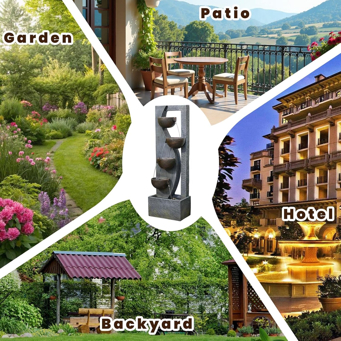 5-Tier Cascading Outdoor Fountain with LED Lights, 49.2" Tall Resin Waterfall Fountain for Garden, Patio, Backyard - Freestanding Water Feature