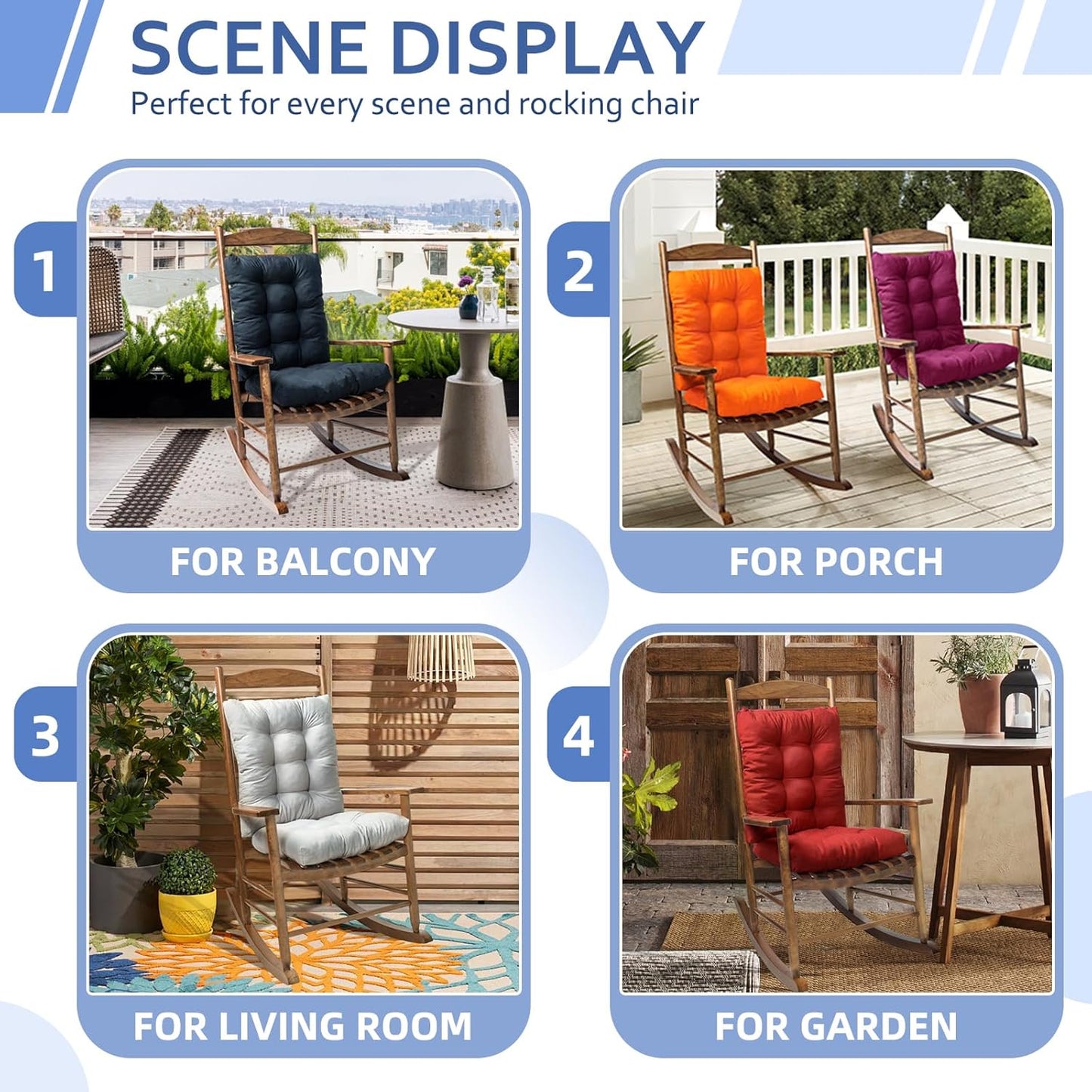 Yellow Rocking Chair Cushion Indoor Outdoor High Back Seat Pad Soft Chair Cushion for Patio Porch Garden Kitchen Office