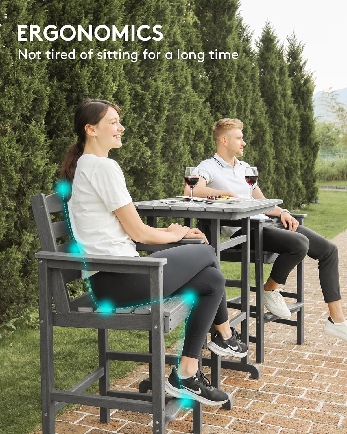 SERWALL 4 Pieces Outdoor Patio Bar Set with 9ft Umbrella, Outdoor HDPE Barstool and Table Furniture Set with Patio Umbrella, Gray