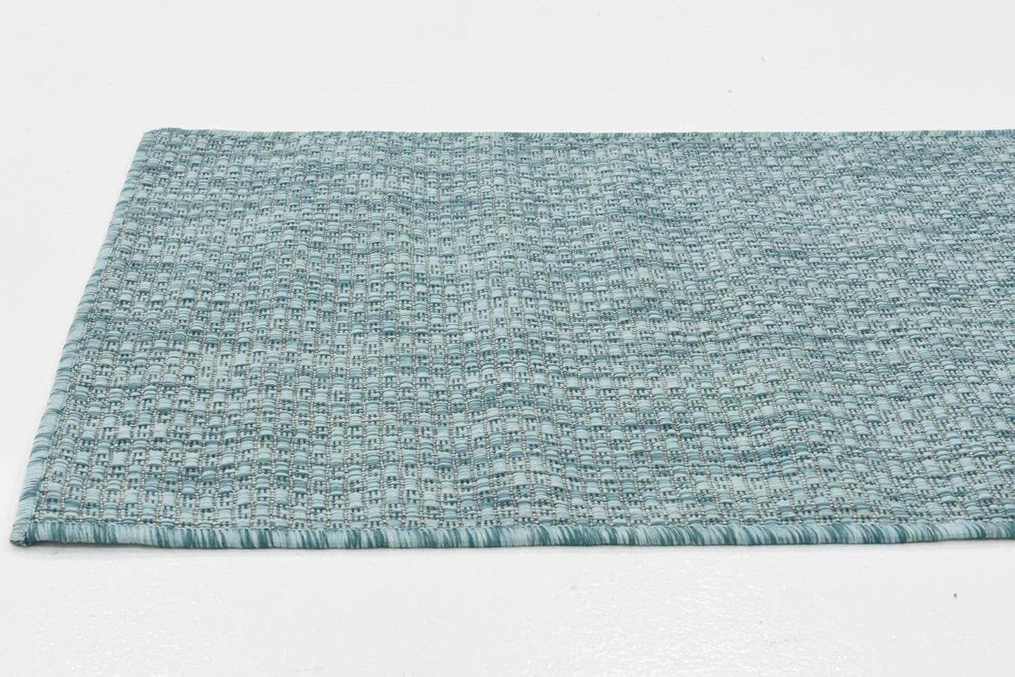 Unique Loom Collection Casual Transitional Solid Heathered Indoor/Outdoor Flatweave Area Rug (2' x 6' 1" Runner, Aquamarine/Ivory)