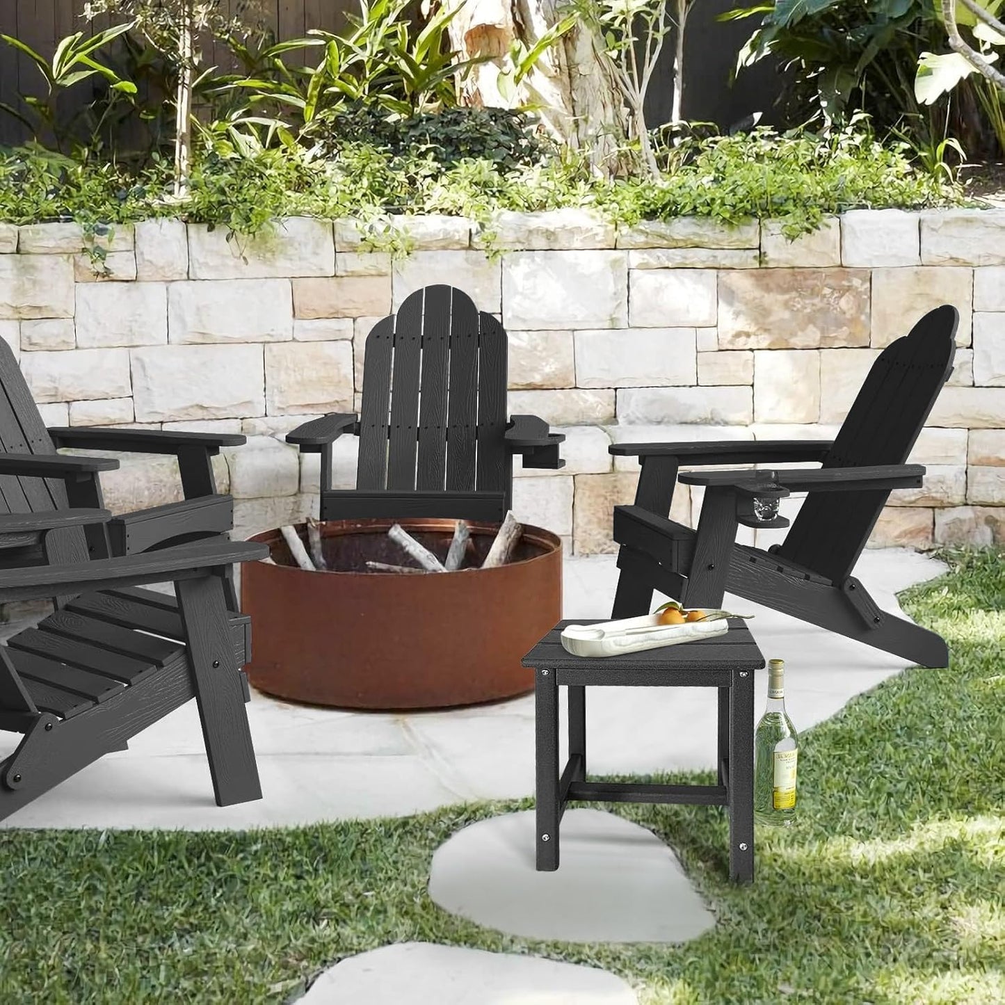 Adirondack Square Side Table,one-Tier Outdoor end Table, Patio Side Table for Pool,Porch,Backyard,Relaxing Companion (Black)