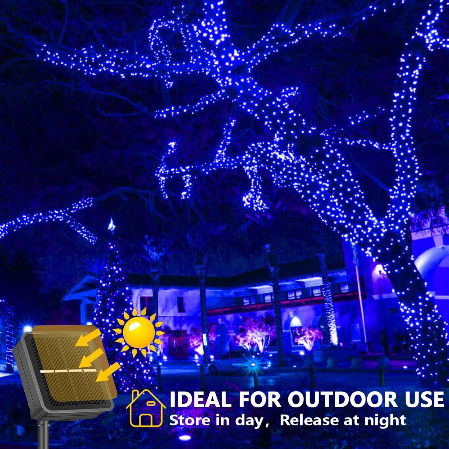 YEGUO Blue Solar Fairy Lights Outdoor Waterproof, 4 Pack Each 100 LED 33ft String Lights, 8 Modes Twinkle Lights