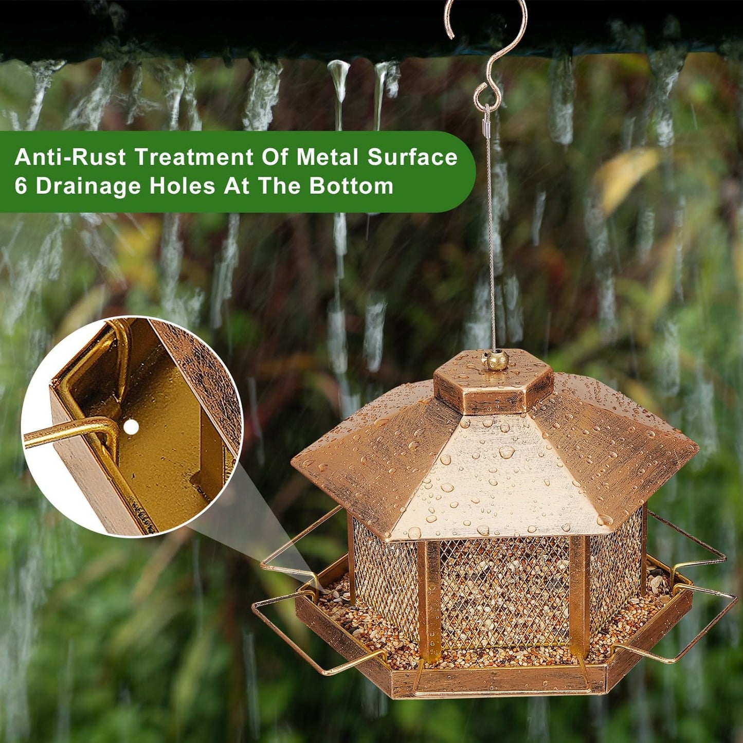 Metal Bird Feeder for Outdoor Hanging, 4.6LB Large Capacity, Garden Decoration - Attracts Wild Birds, Durable Outdoor Bird Feeding Station for Garden Yard Outside Backyard (Extra Large Gold)